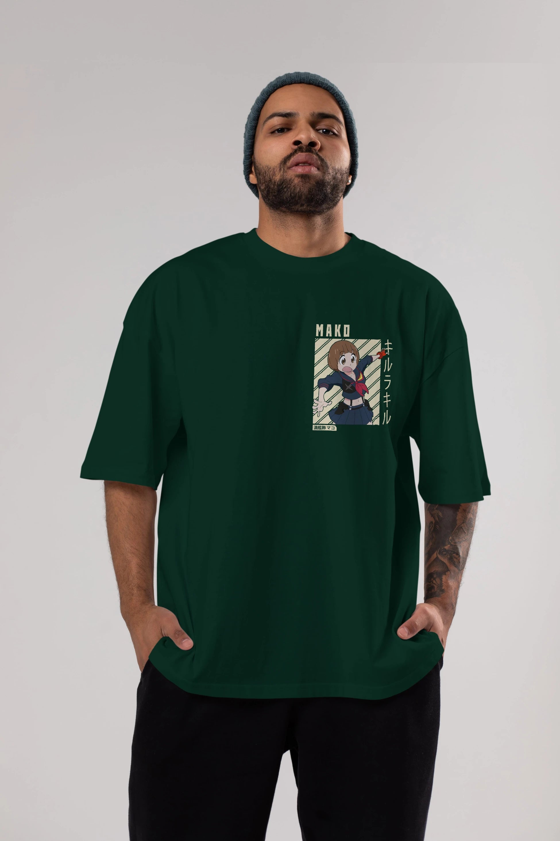 Mako Mankanshoku 1 Ön Sol Baskılı Oversize t-shirt Erkek Kadın Unisex %100 Pamuk Bisiklet Yaka tişort