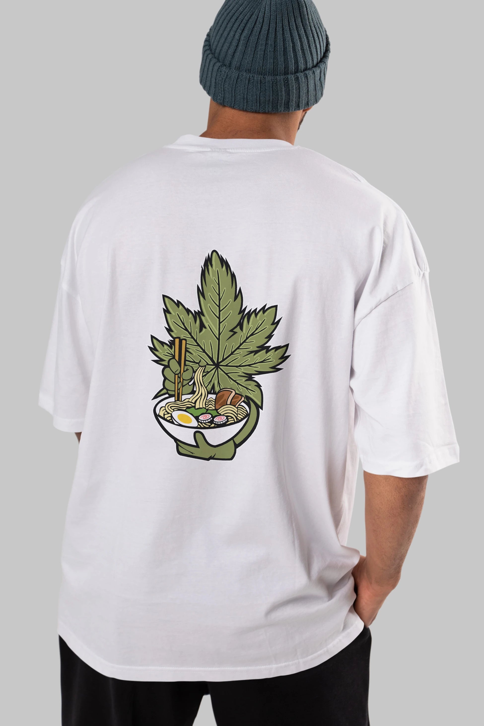 Weed Ramen Arka Baskılı Oversize t-shirt Erkek Kadın Unisex %100 Pamuk tişort