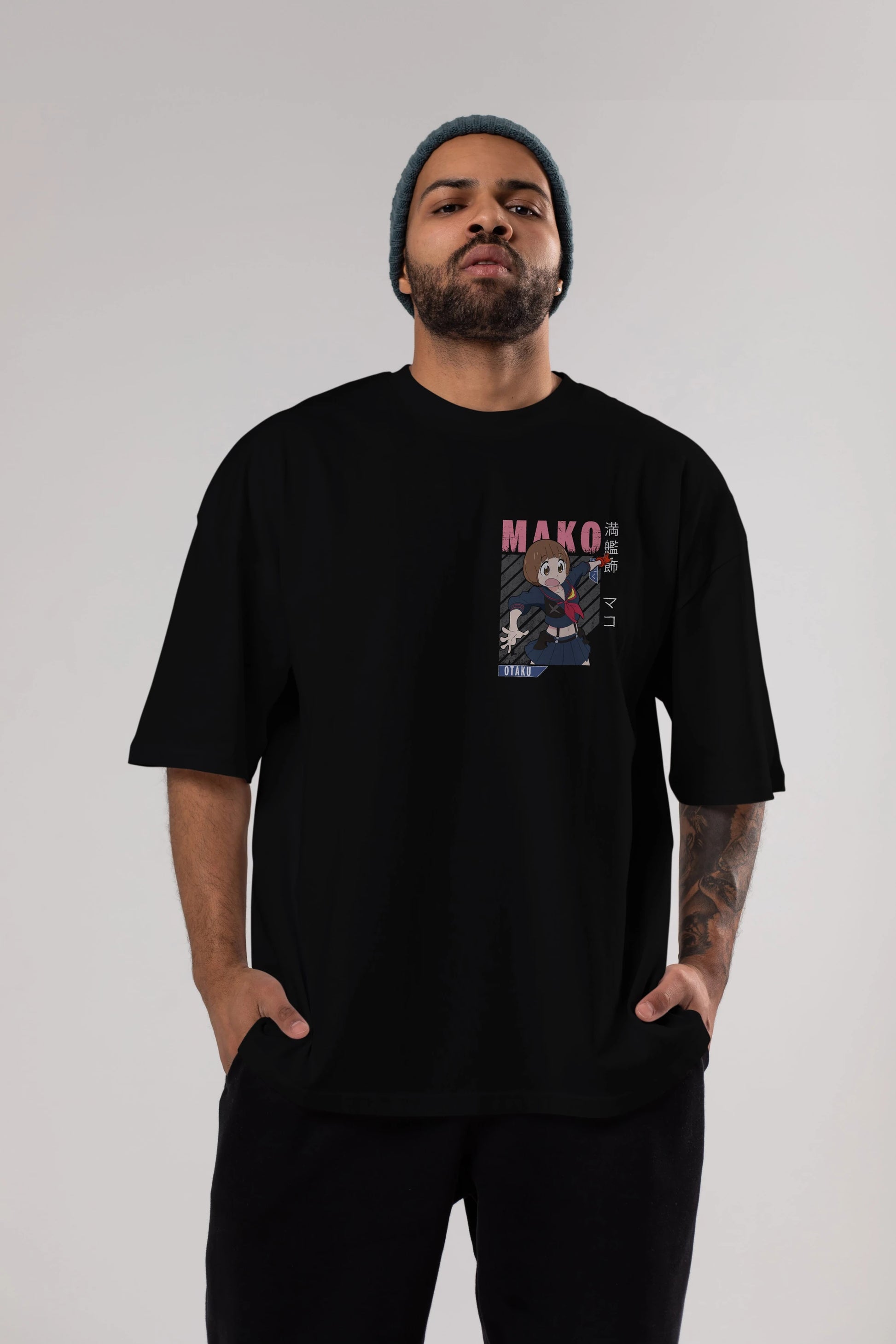Mako Mankanshoku 2 Ön Sol Baskılı Oversize t-shirt Erkek Kadın Unisex %100 Pamuk Bisiklet Yaka tişort