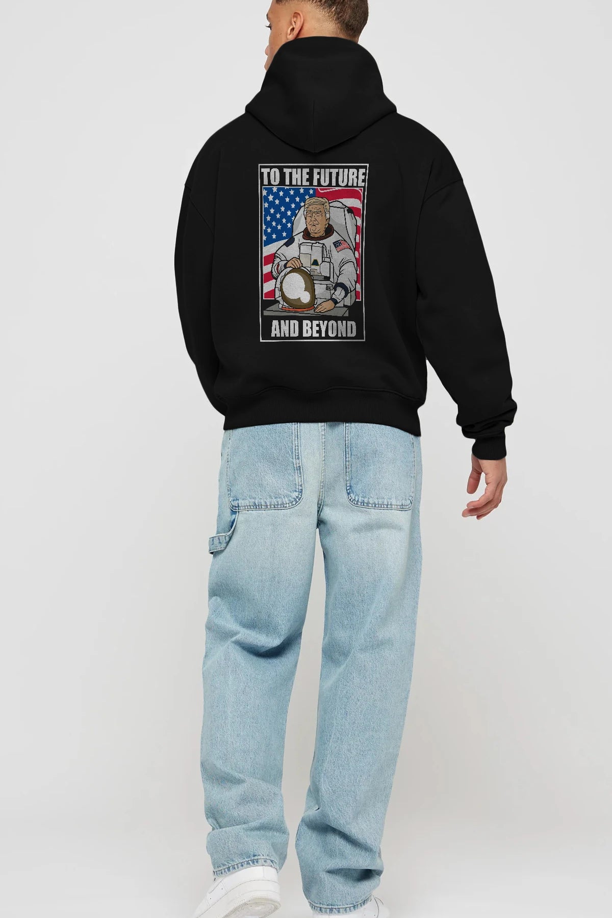 Trumpstronaut Arka Baskılı Hoodie Oversize Kapüşonlu Sweatshirt Erkek Kadın Unisex