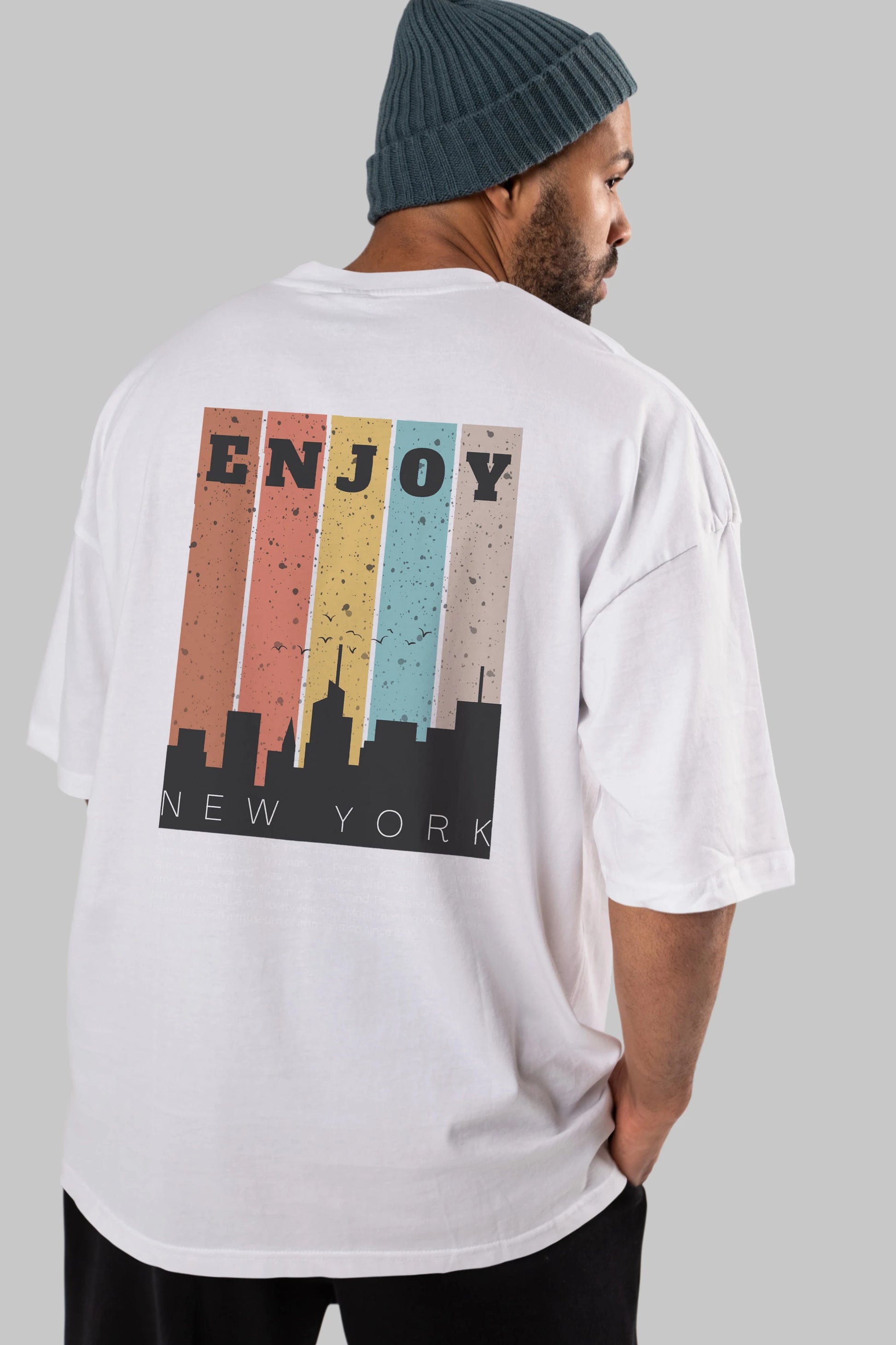 Enjoy New York Yazılı Arka Baskılı Oversize t-shirt Erkek Kadın Unisex