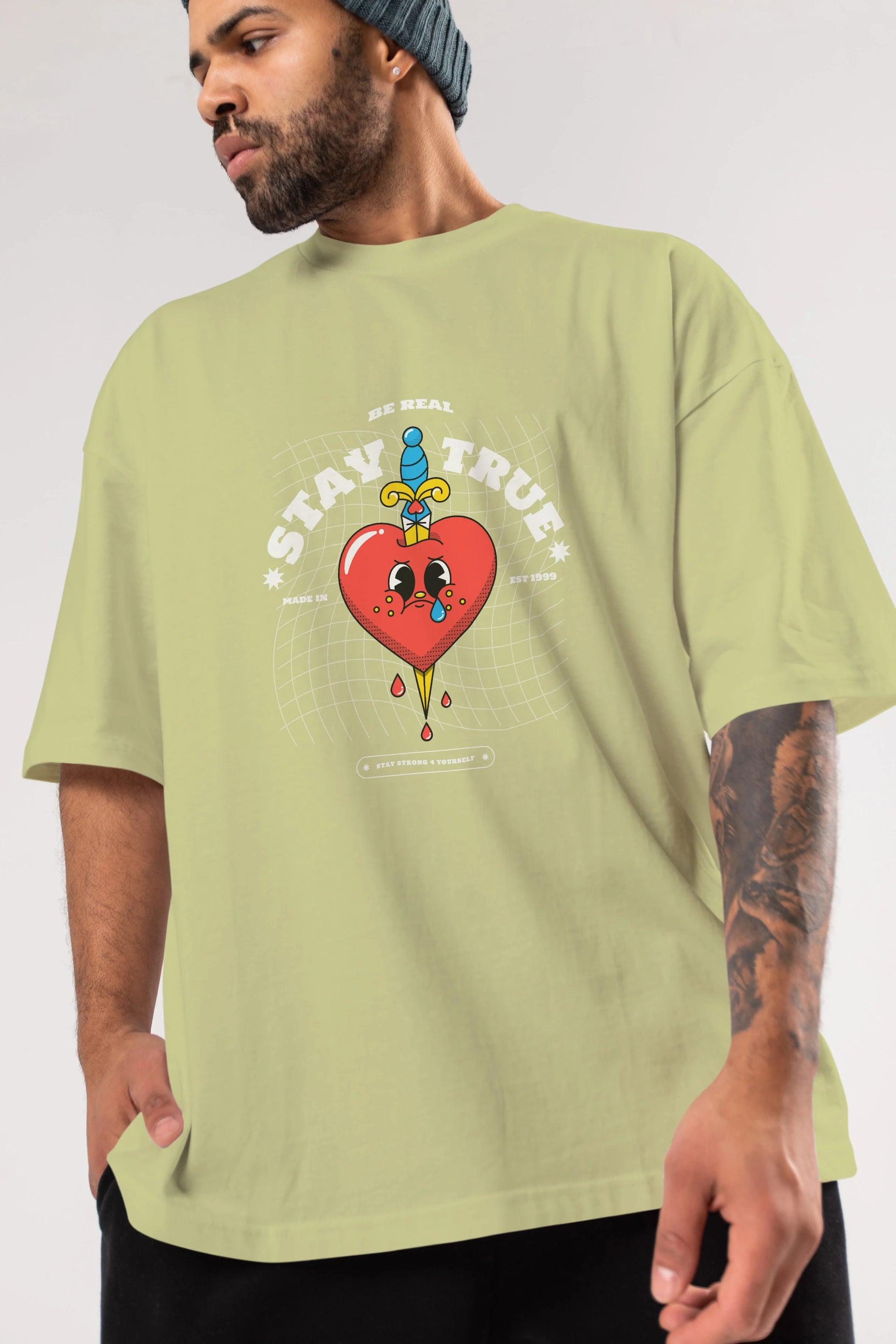 Stay True Ön Baskılı Oversize t-shirt Erkek Kadın Unisex