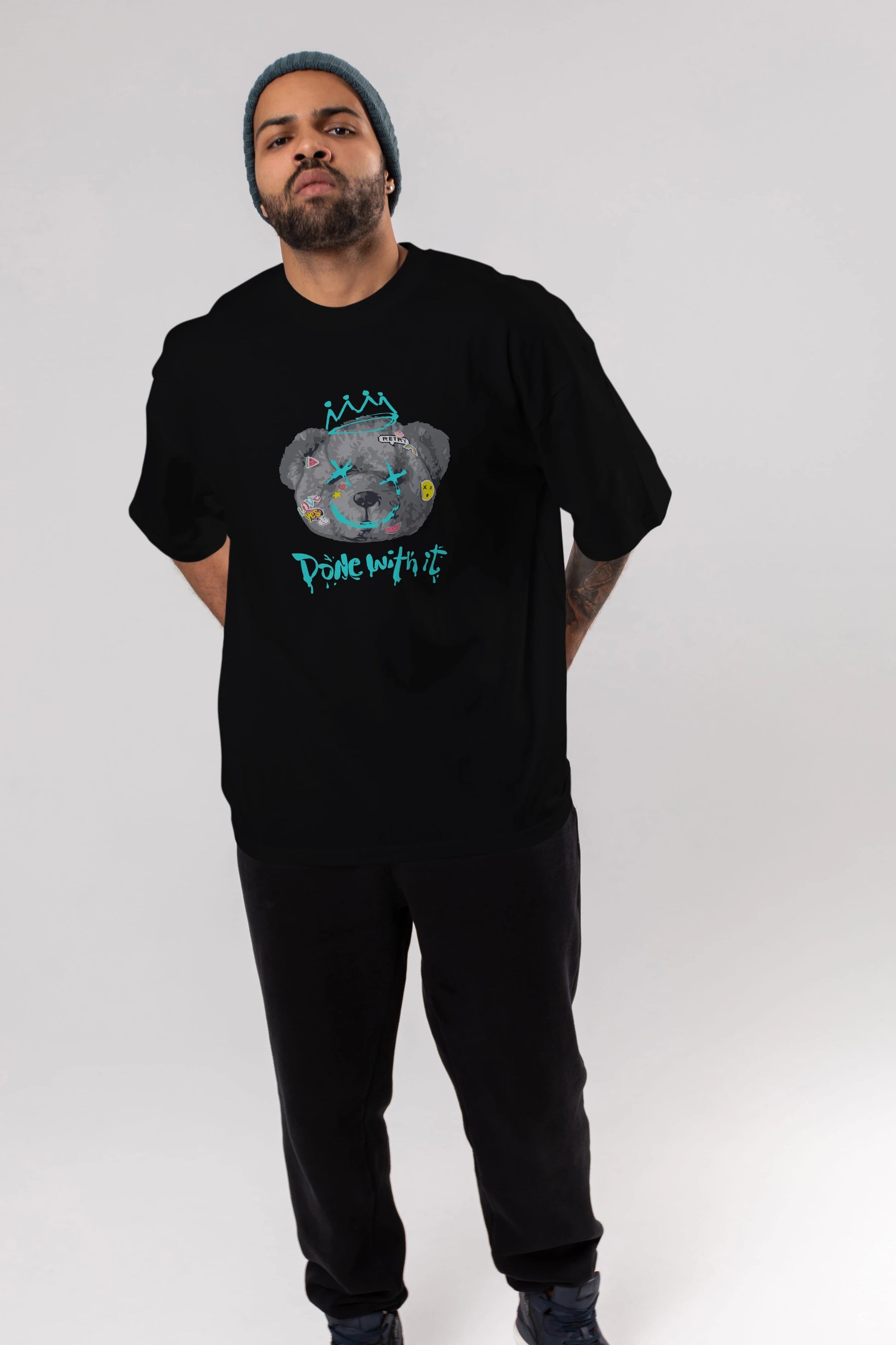 Done With it Bear Ön Baskılı Oversize t-shirt Erkek Kadın Unisex