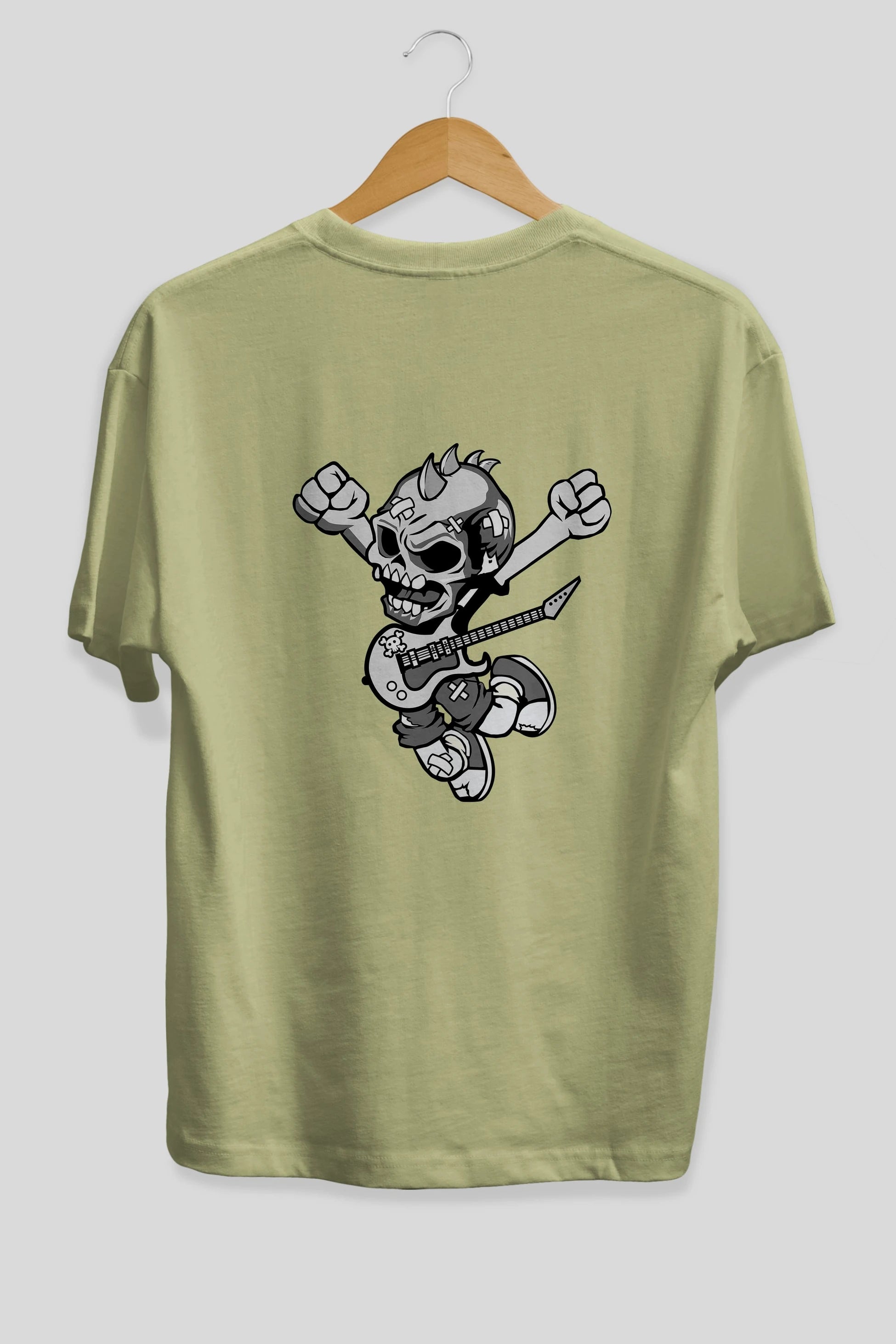 Punk Rocker Metal Guitar Arka Baskılı Oversize t-shirt Erkek Kadın Unisex %100 Pamuk tişort