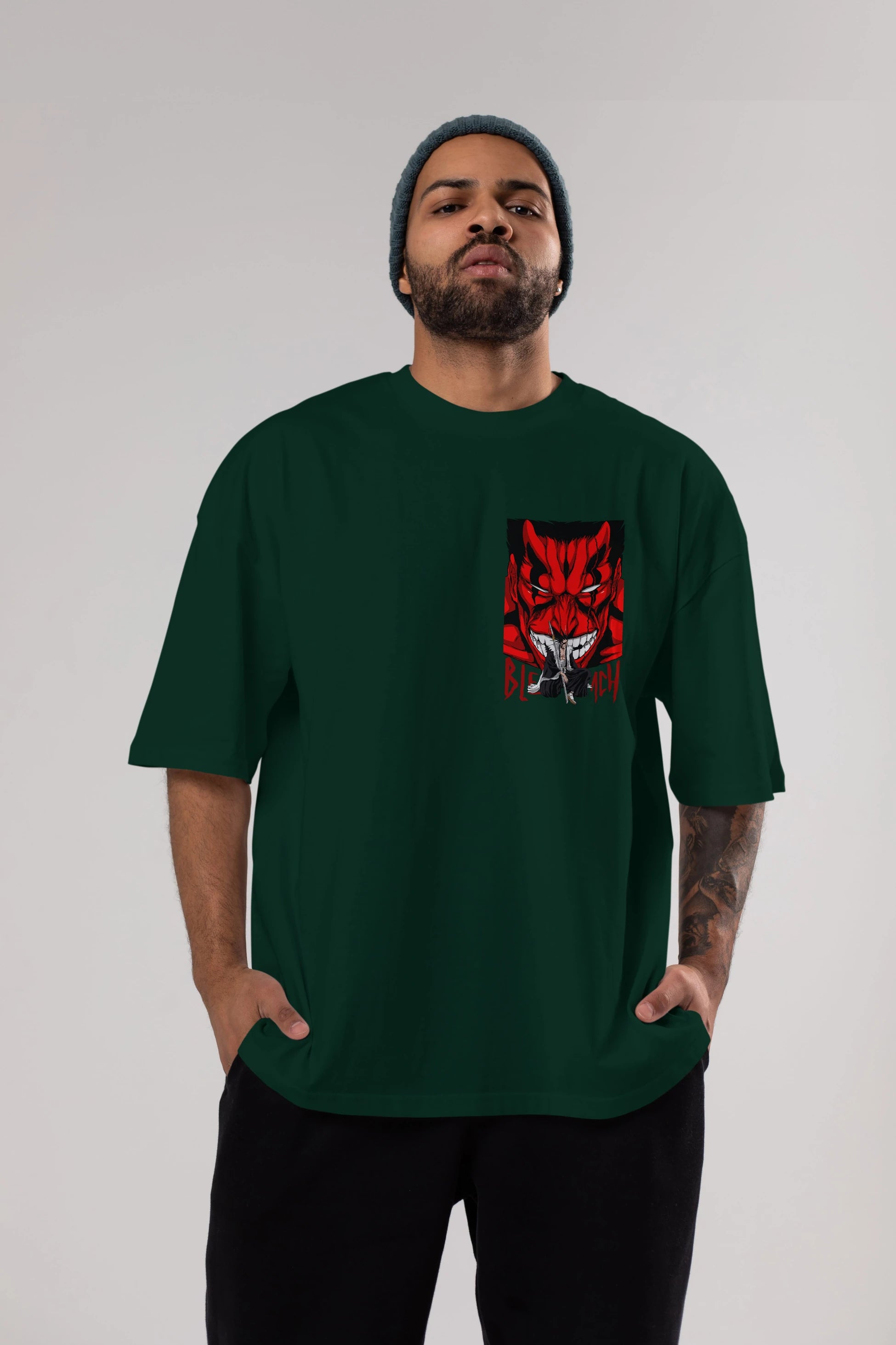 KENPACHI ZARAKI BLEACH Ön Sol Baskılı Oversize t-shirt Erkek Kadın Unisex %100 Pamuk Bisiklet Yaka tişort
