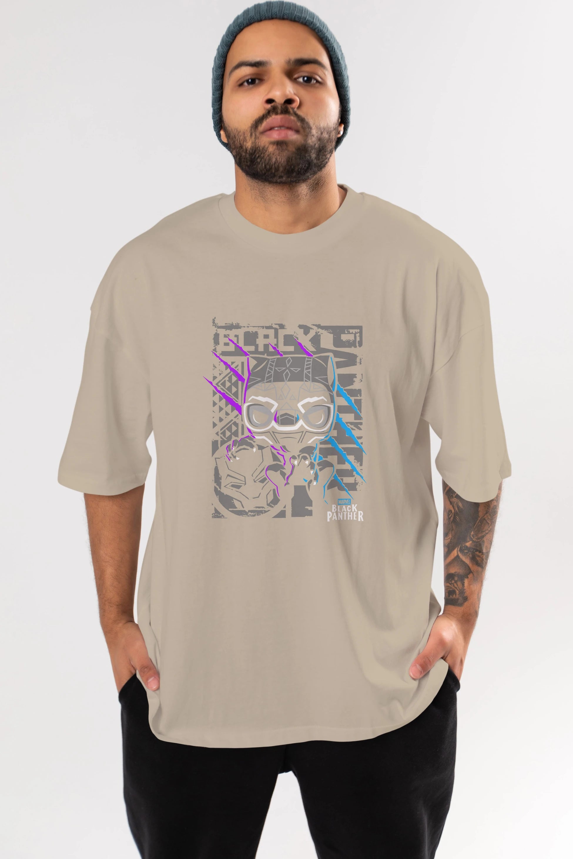 Black Panther Ön Baskılı Oversize t-shirt Erkek Kadın Unisex %100 Pamuk Bisiklet Yaka tişort