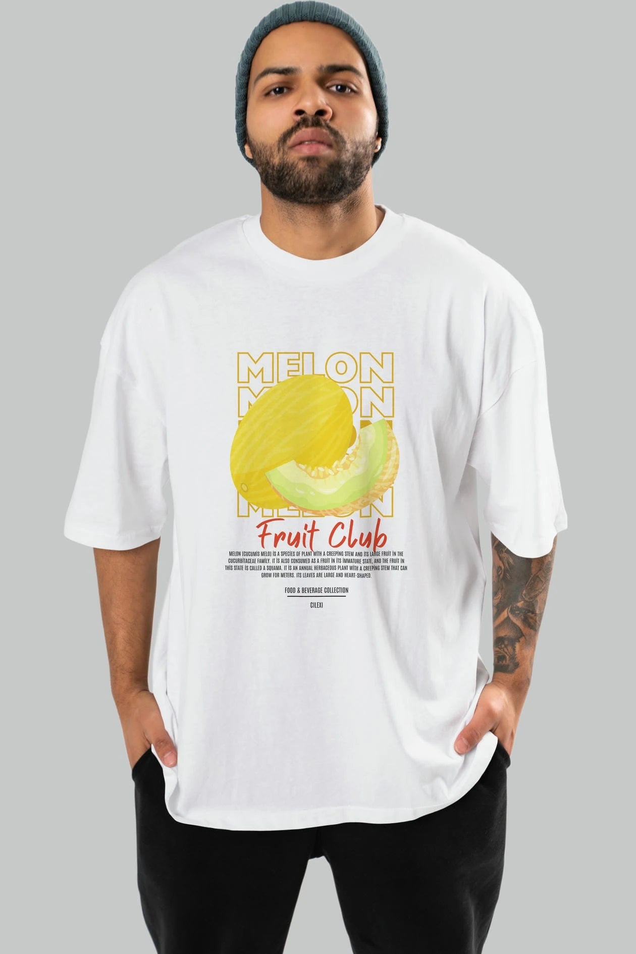Melon Ön Baskılı Oversize t-shirt Erkek Kadın Pamuk Bisiklet Yaka tişort
