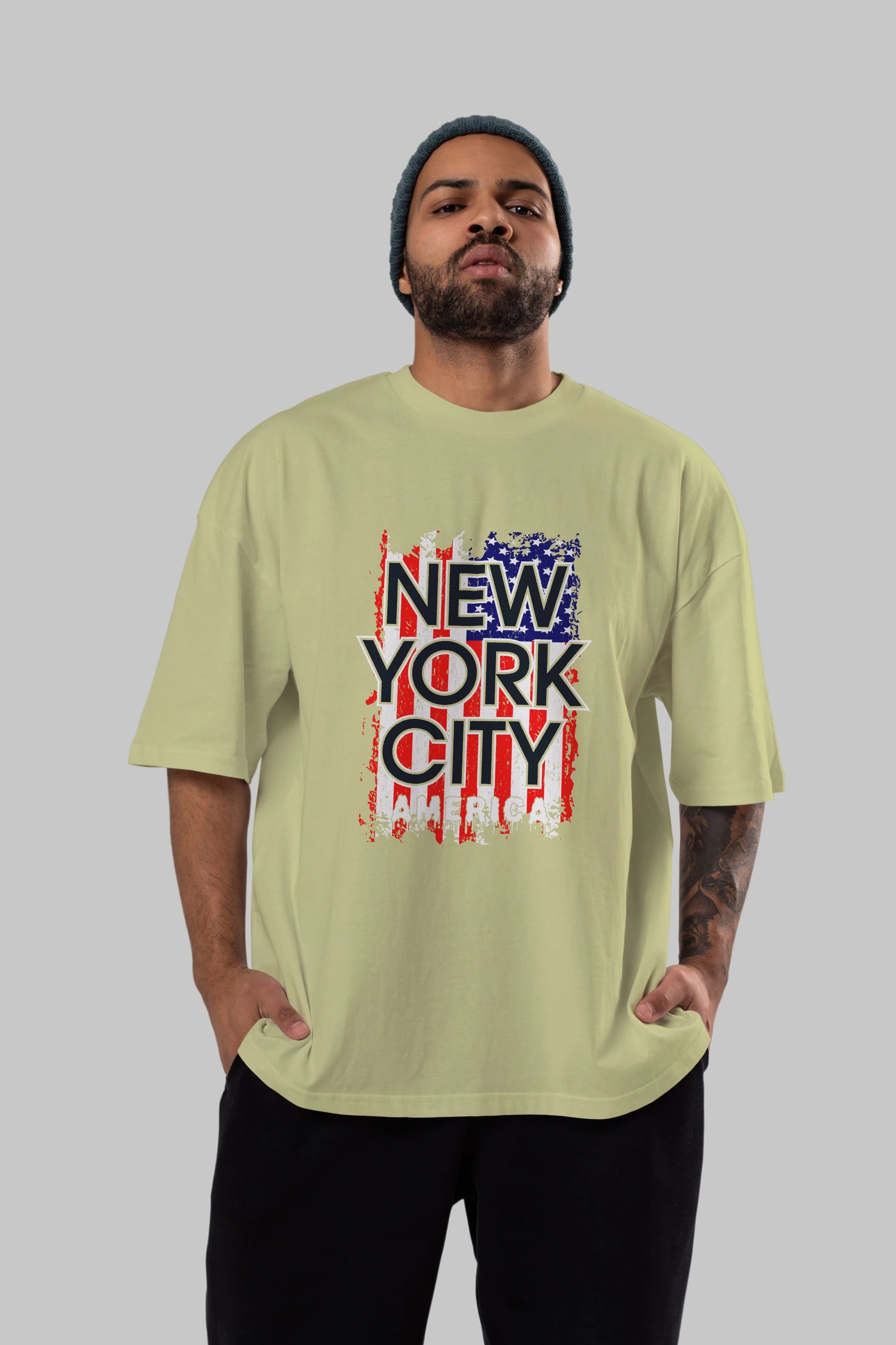 New York City 2 Ön Baskılı Oversize t-shirt Erkek Kadın Unisex