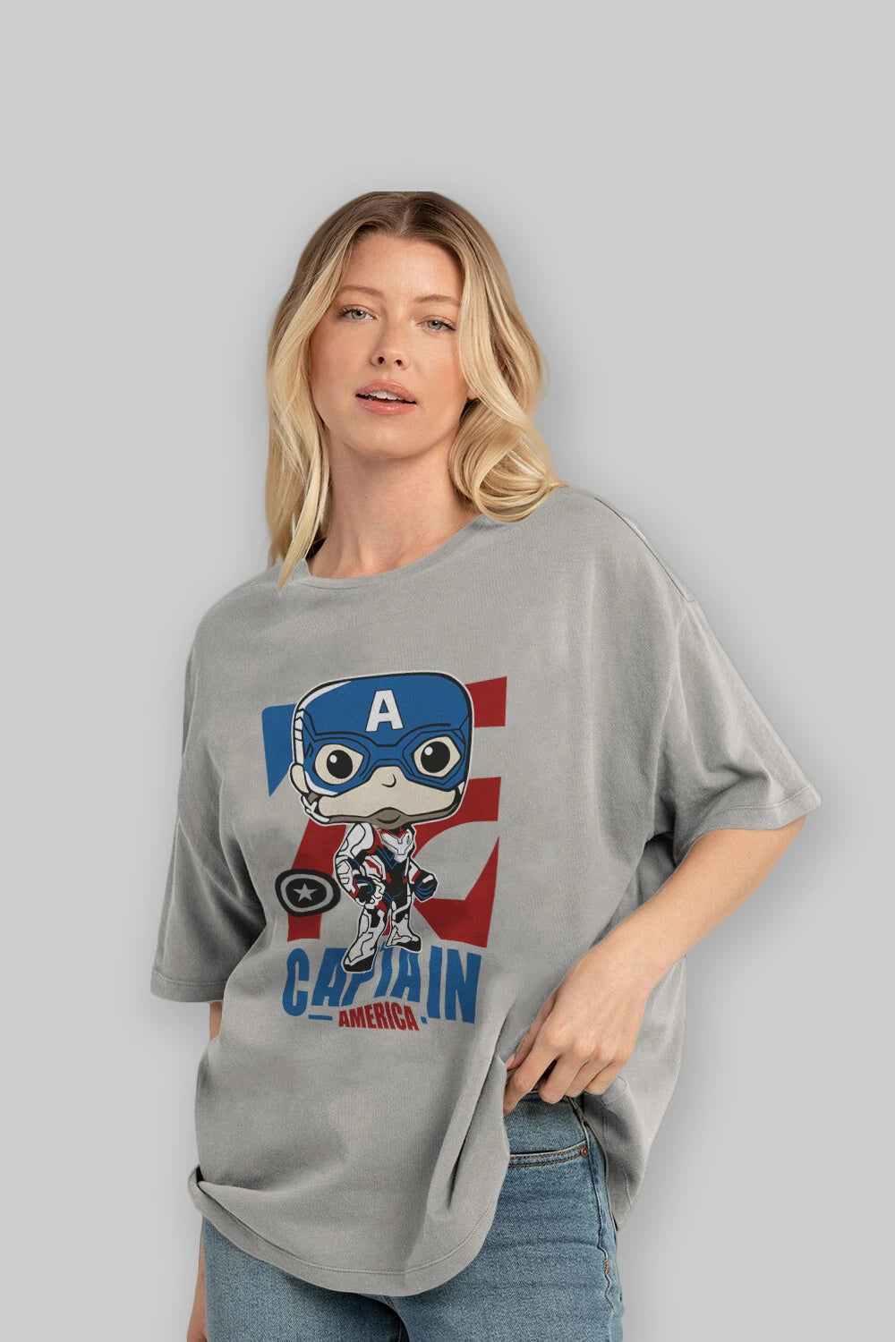 Captain America Ön Baskılı Oversize t-shirt Erkek Kadın Unisex %100 Pamuk Bisiklet Yaka tişort