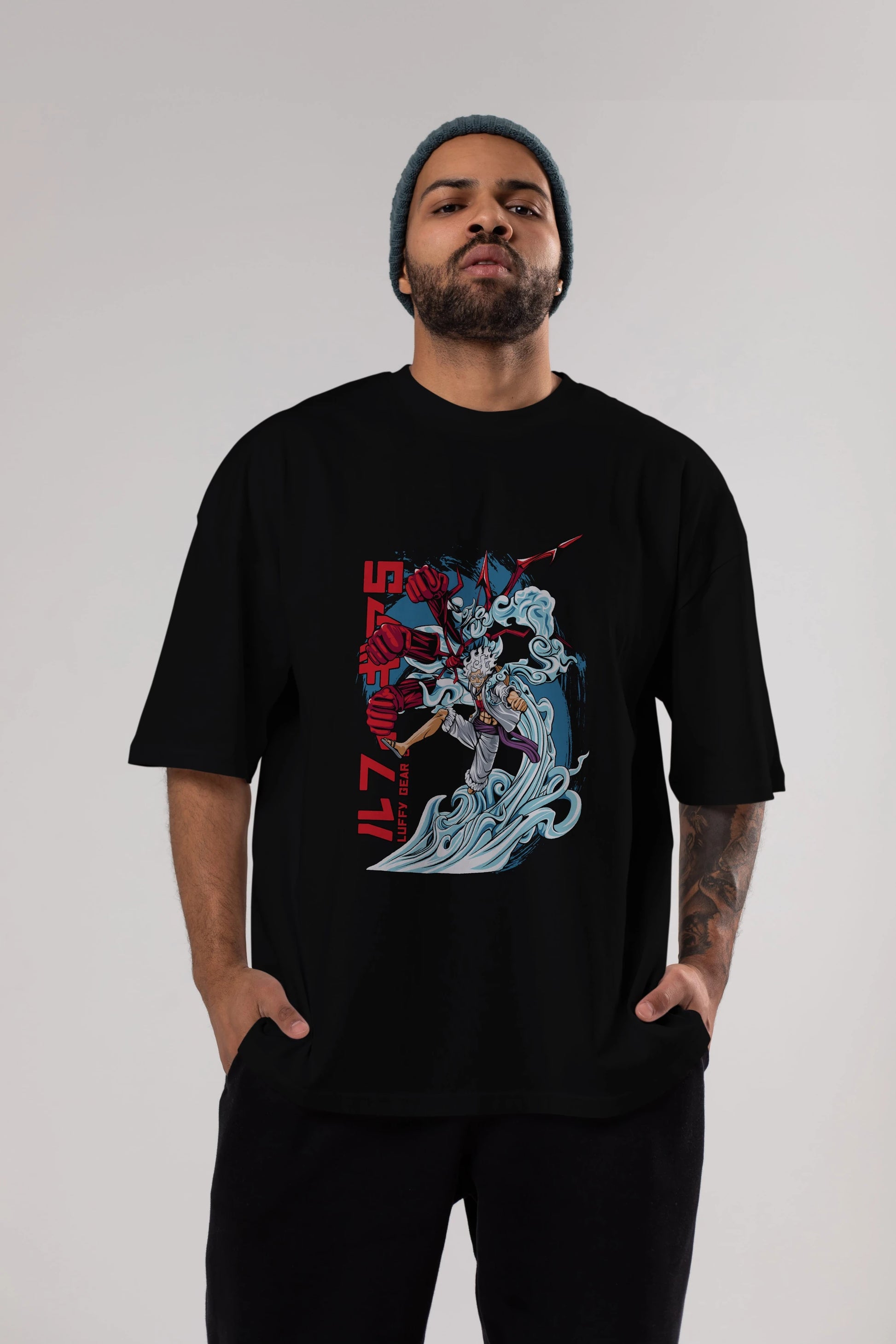 MONKEY D. LUFFY GEAR5 2 Anime Ön Baskılı Oversize t-shirt %100 pamuk Erkek Kadın Unisex