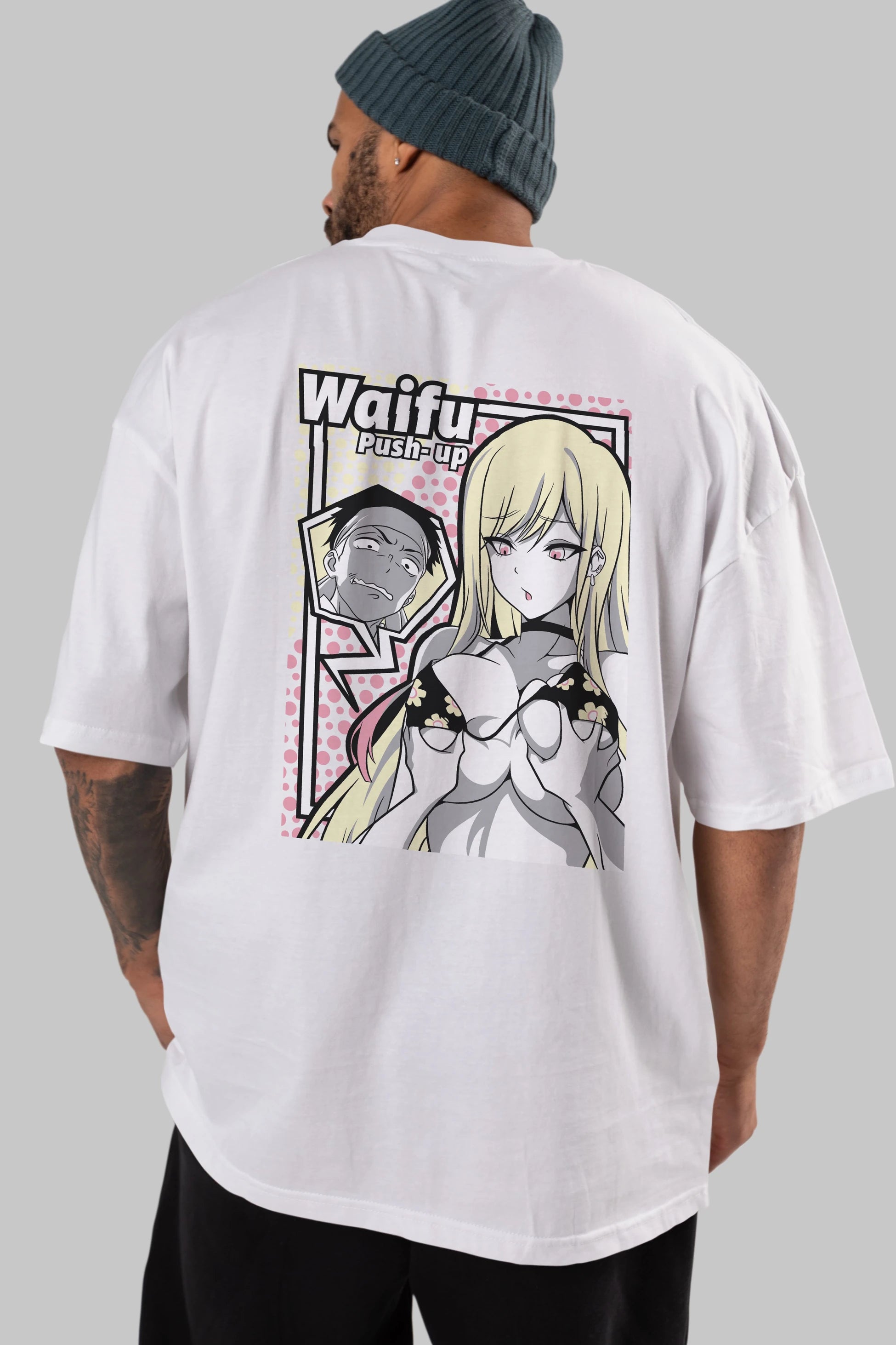 Waifu PushUp Anime Arka Baskılı Oversize t-shirt Erkek Kadın Unisex