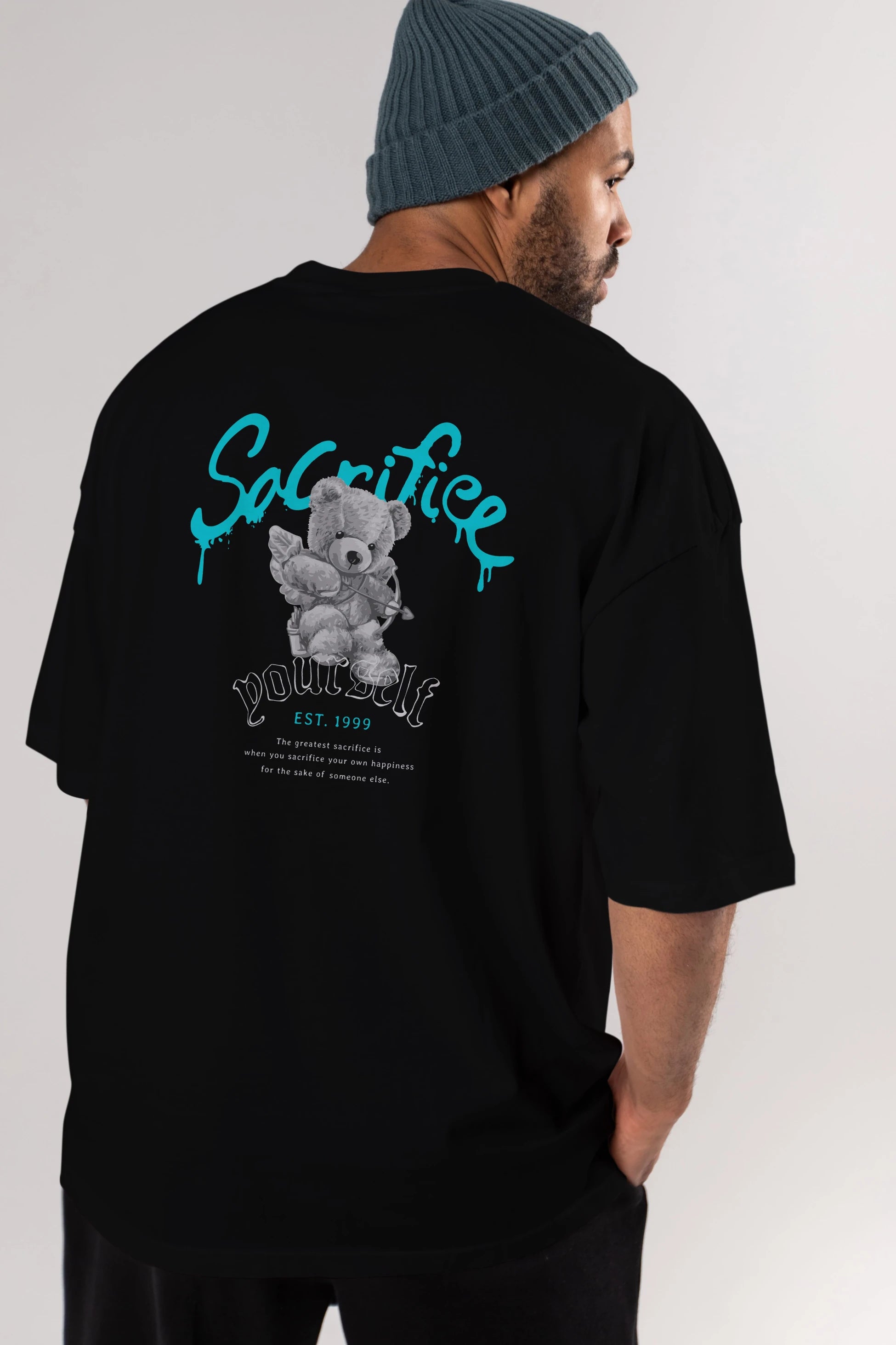 Sacrifice Yourself Bear Arka Baskılı Oversize t-shirt Erkek Kadın Unisex