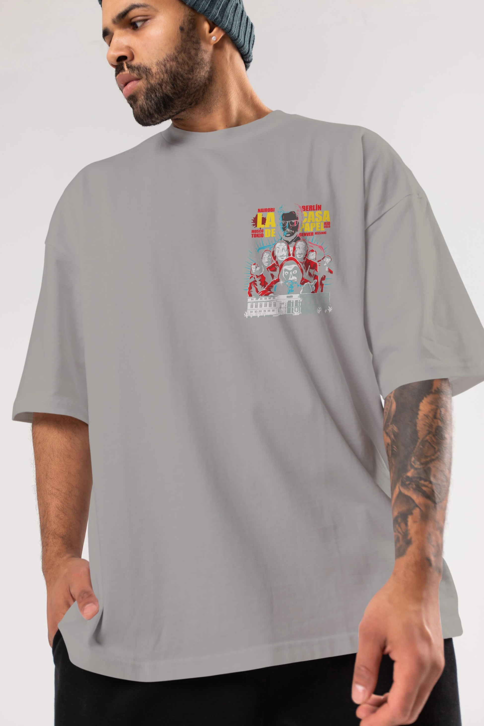 La Casa De Papel (6) Ön Sol Baskılı Oversize t-shirt Erkek Kadın Unisex %100 Pamuk Bisiklet Yaka tişort