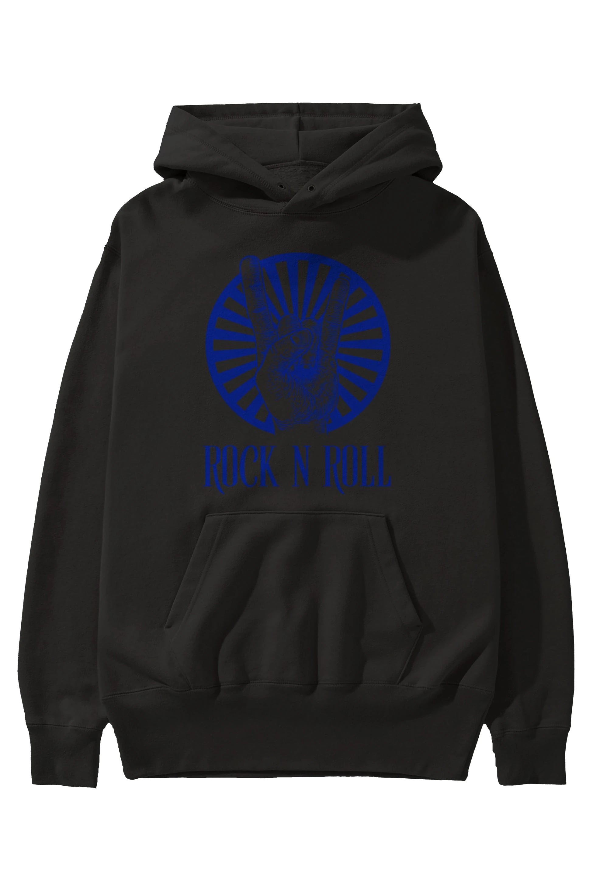 Rock N Roll Yazılı Ön Baskılı Oversize Hoodie Kapüşonlu Sweatshirt Erkek Kadın Unisex