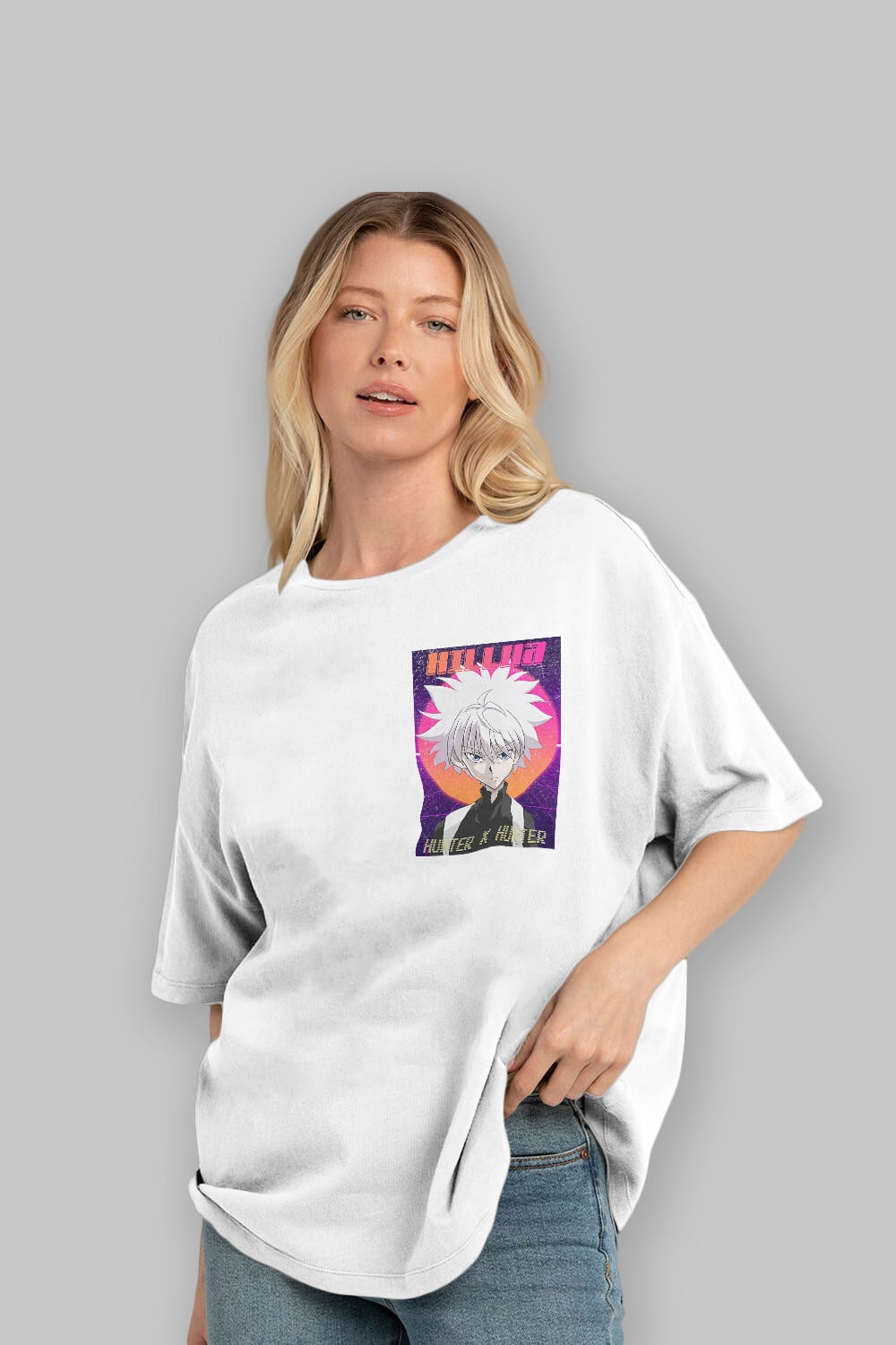 Killua Zoldyck 12 1 Ön Sol Baskılı Oversize t-shirt Erkek Kadın Unisex %100 Pamuk Bisiklet Yaka tişort