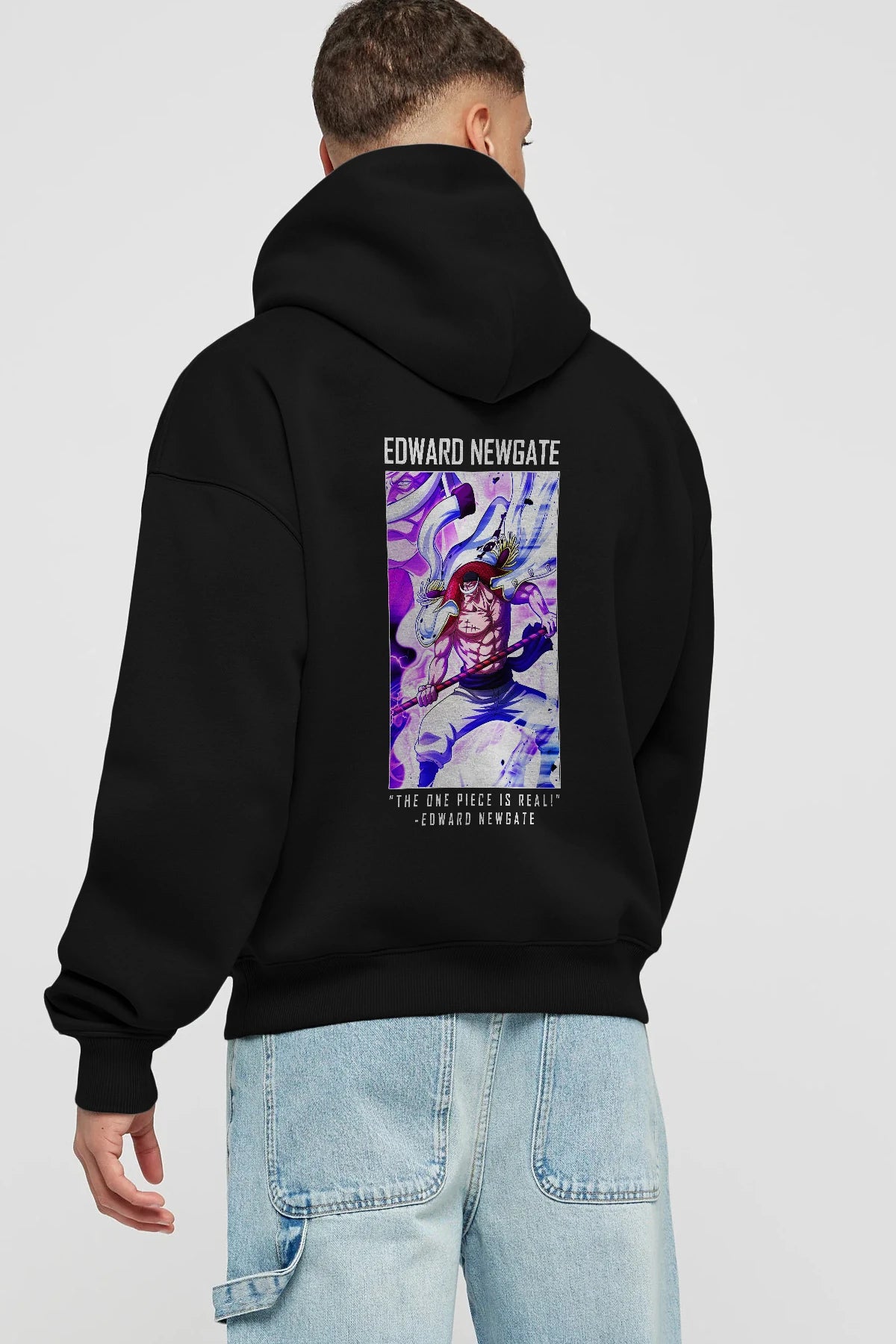 Edward Newgate Anime Arka Baskılı Hoodie Oversize Kapüşonlu Sweatshirt Erkek Kadın Unisex
