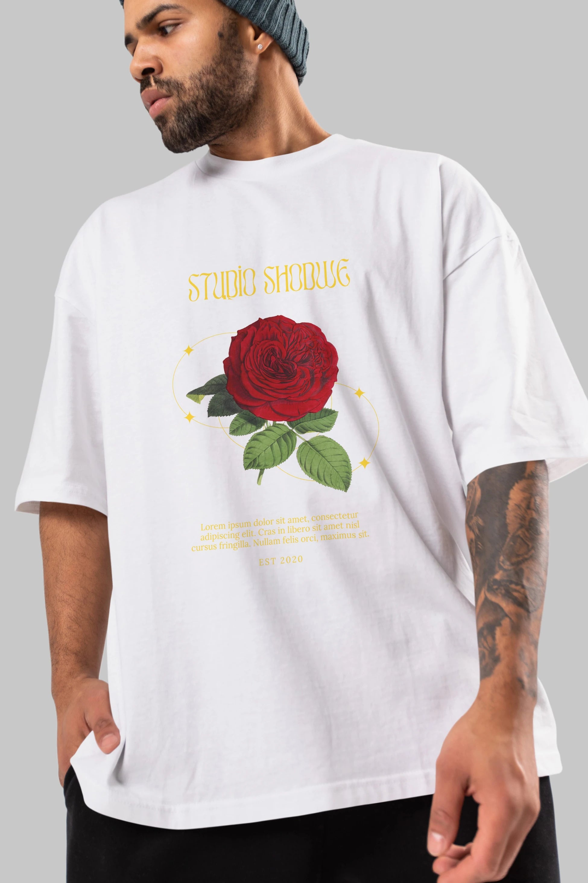 Studio Shodwe Rose Ön Baskılı Oversize t-shirt Erkek Kadın Unisex
