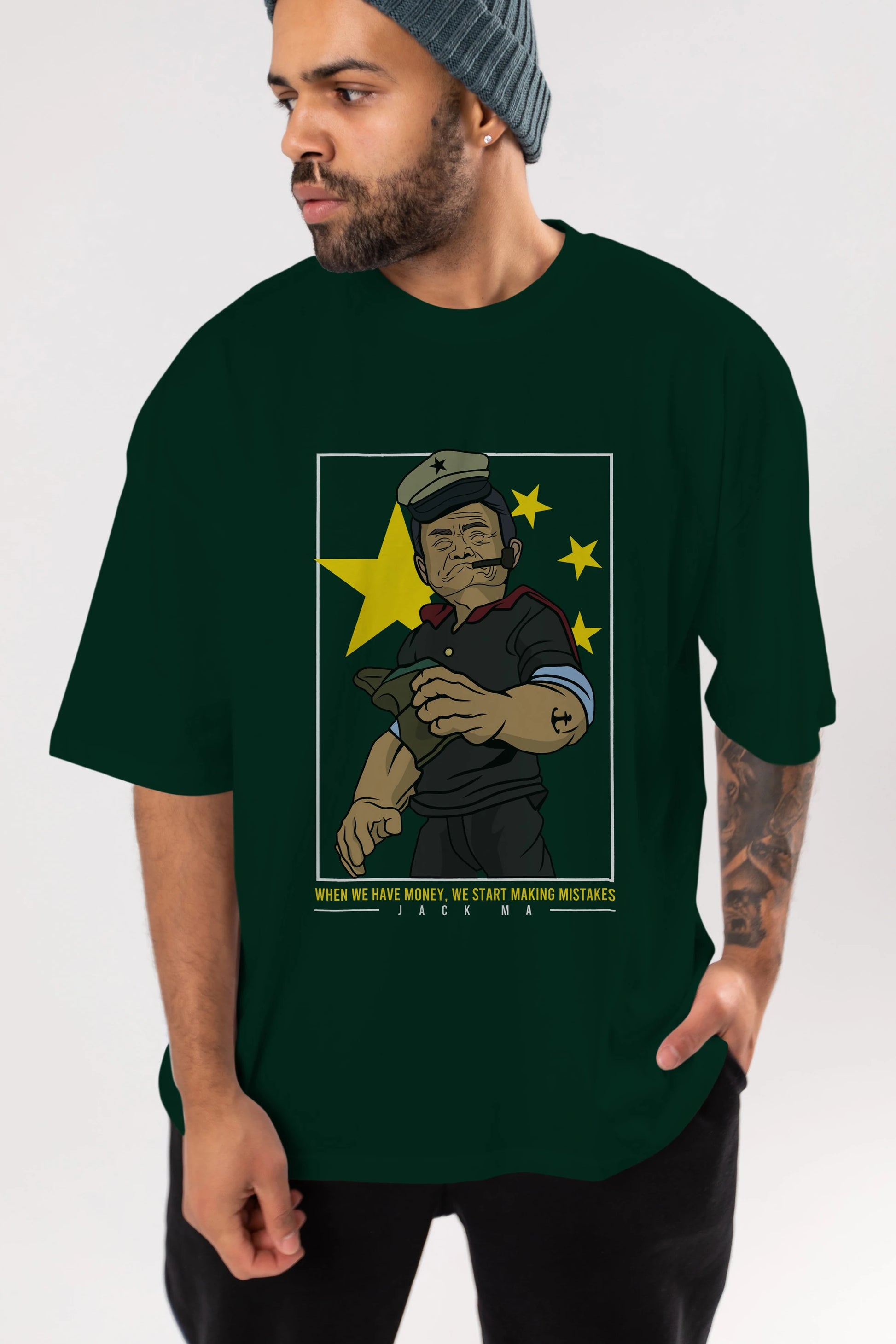 Popeye Jack Ma Ön Baskılı Oversize t-shirt Erkek Kadın Unisex %100 Pamuk tişort