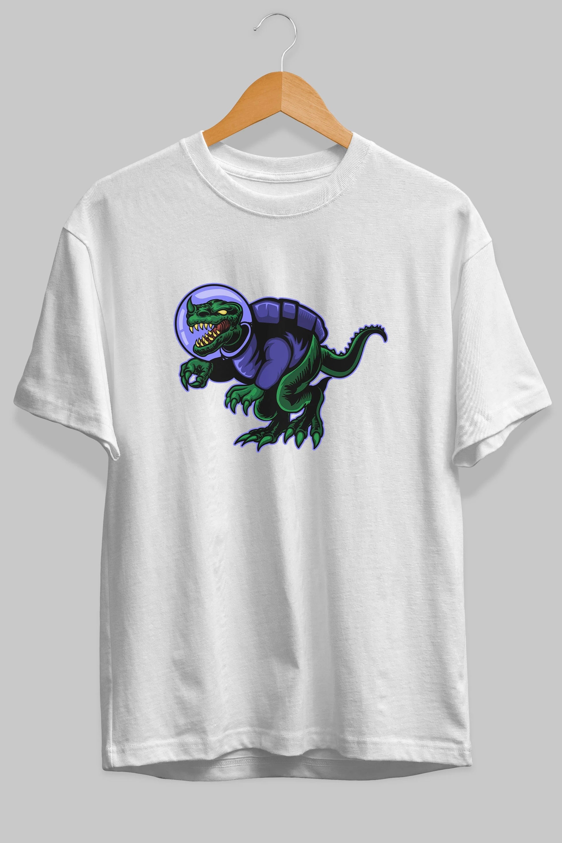 Space Dino Ön Baskılı Oversize t-shirt Erkek Kadın Unisex