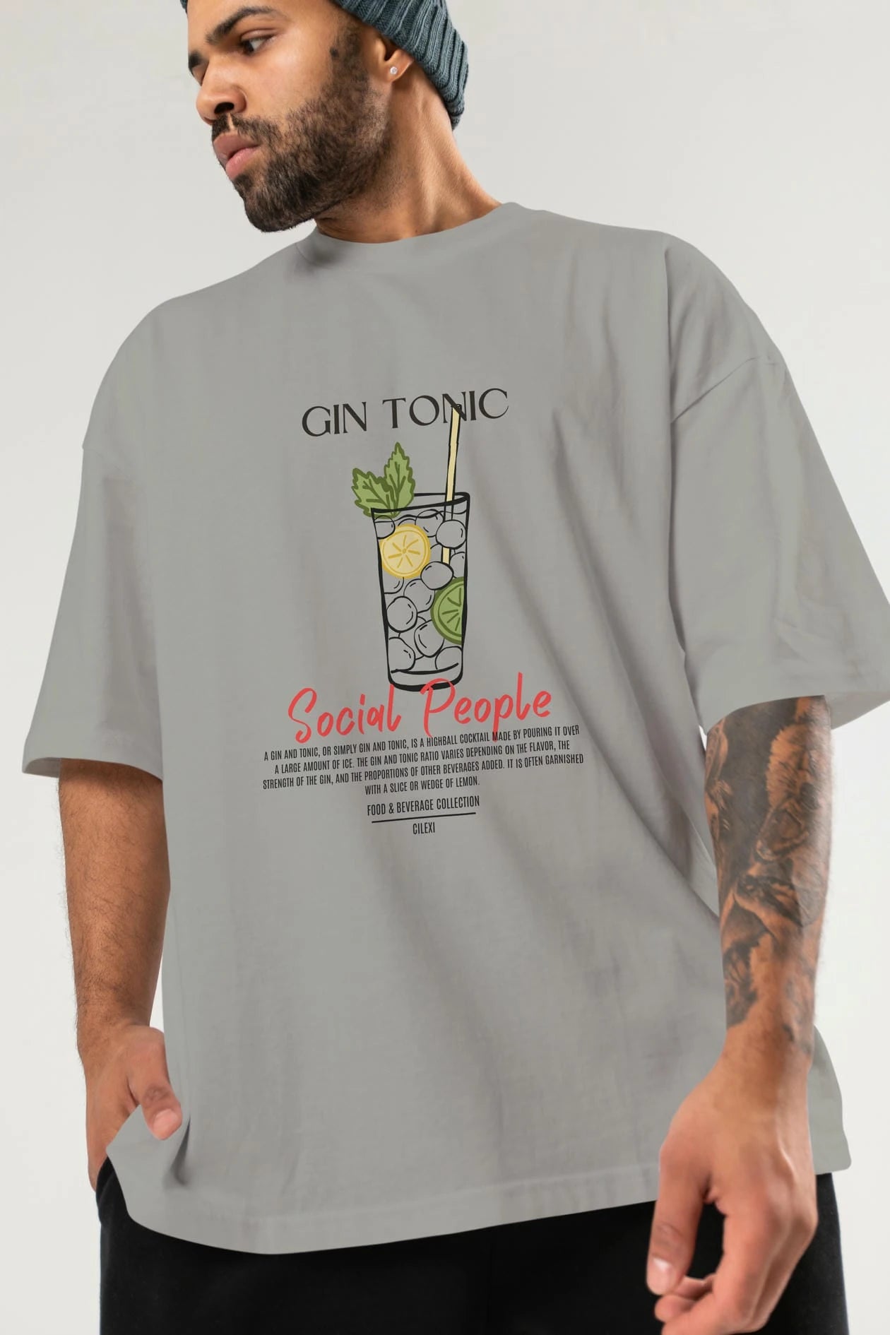 Gın Tonıc Kokteyl Serisi ön Baskılı Oversize t-shirt Erkek Kadın %100 Pamuk Bisiklet Yaka tişort