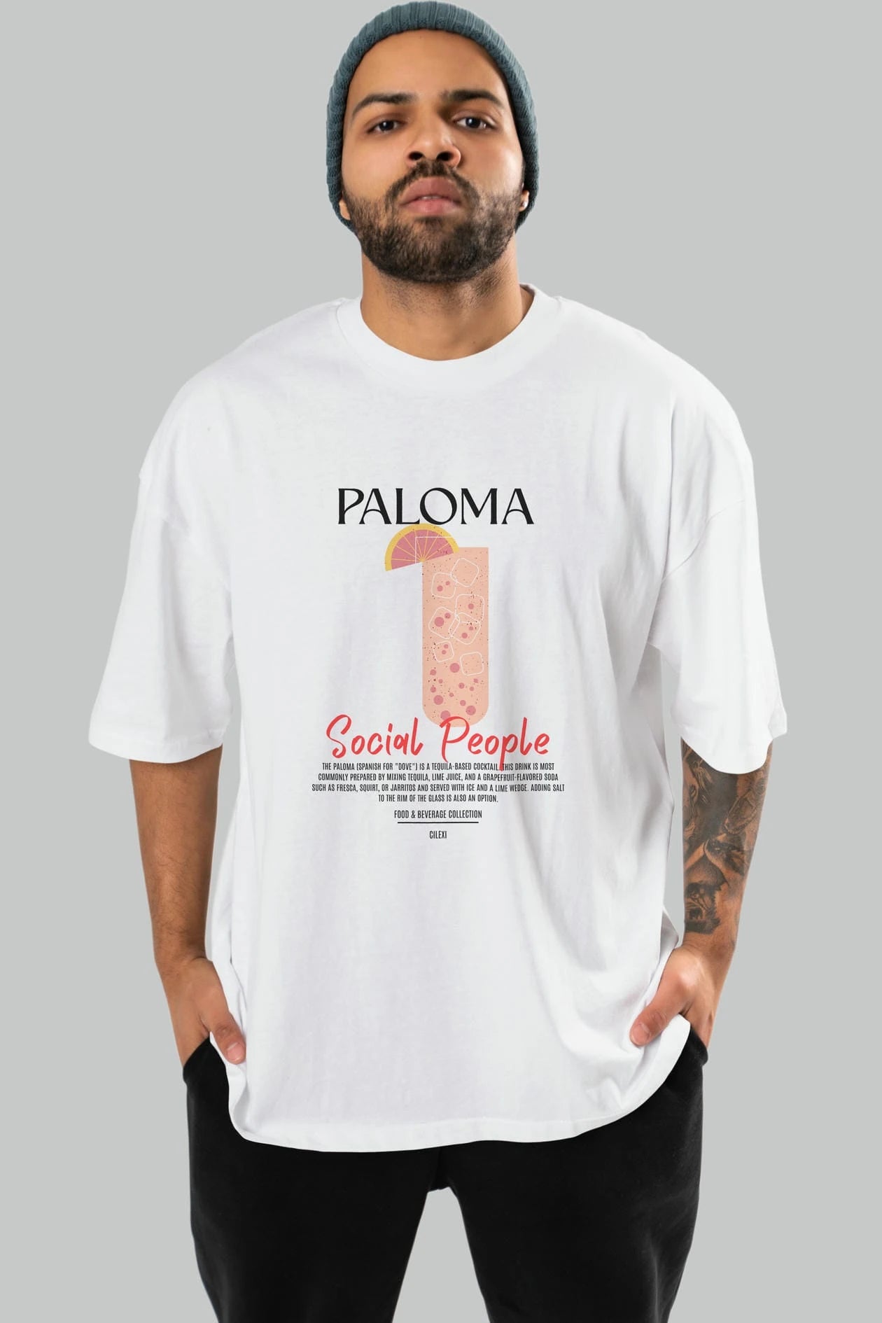 Paloma Kokteyl Serisi ön Baskılı Oversize t-shirt Erkek Kadın %100 Pamuk Bisiklet Yaka tişort