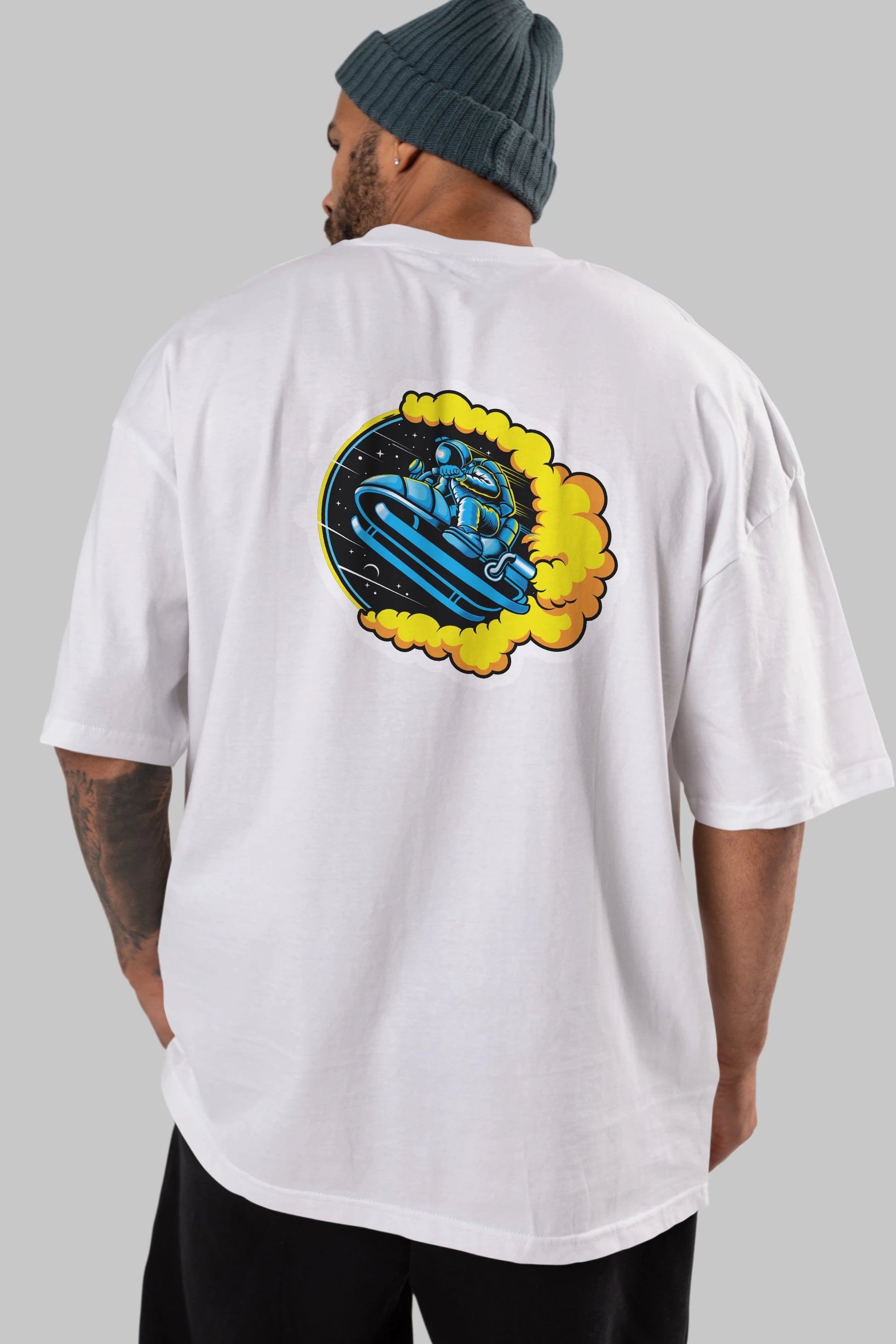 Astrojump with Snowmobile Sticker Arka Baskılı Oversize t-shirt Erkek Kadın Unisex