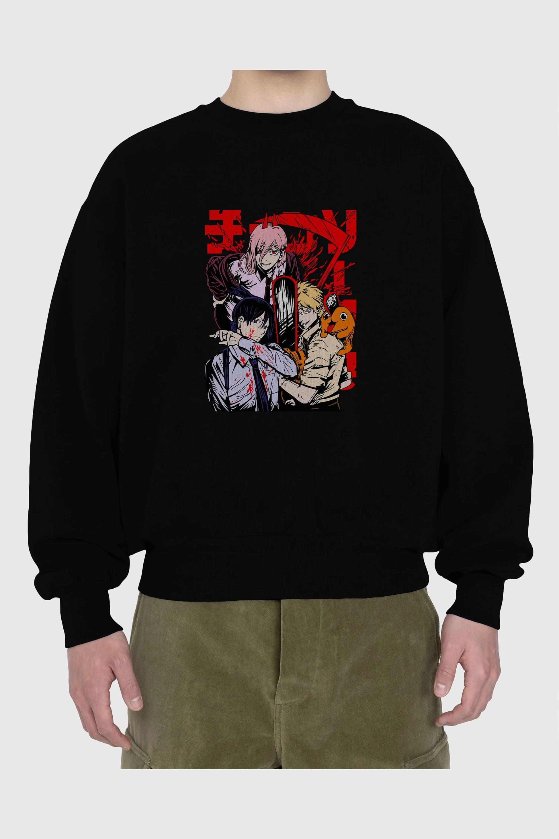 CHAINSAWMAN CREW Anime Ön Baskılı Oversize Sweatshirt Erkek Kadın Unisex