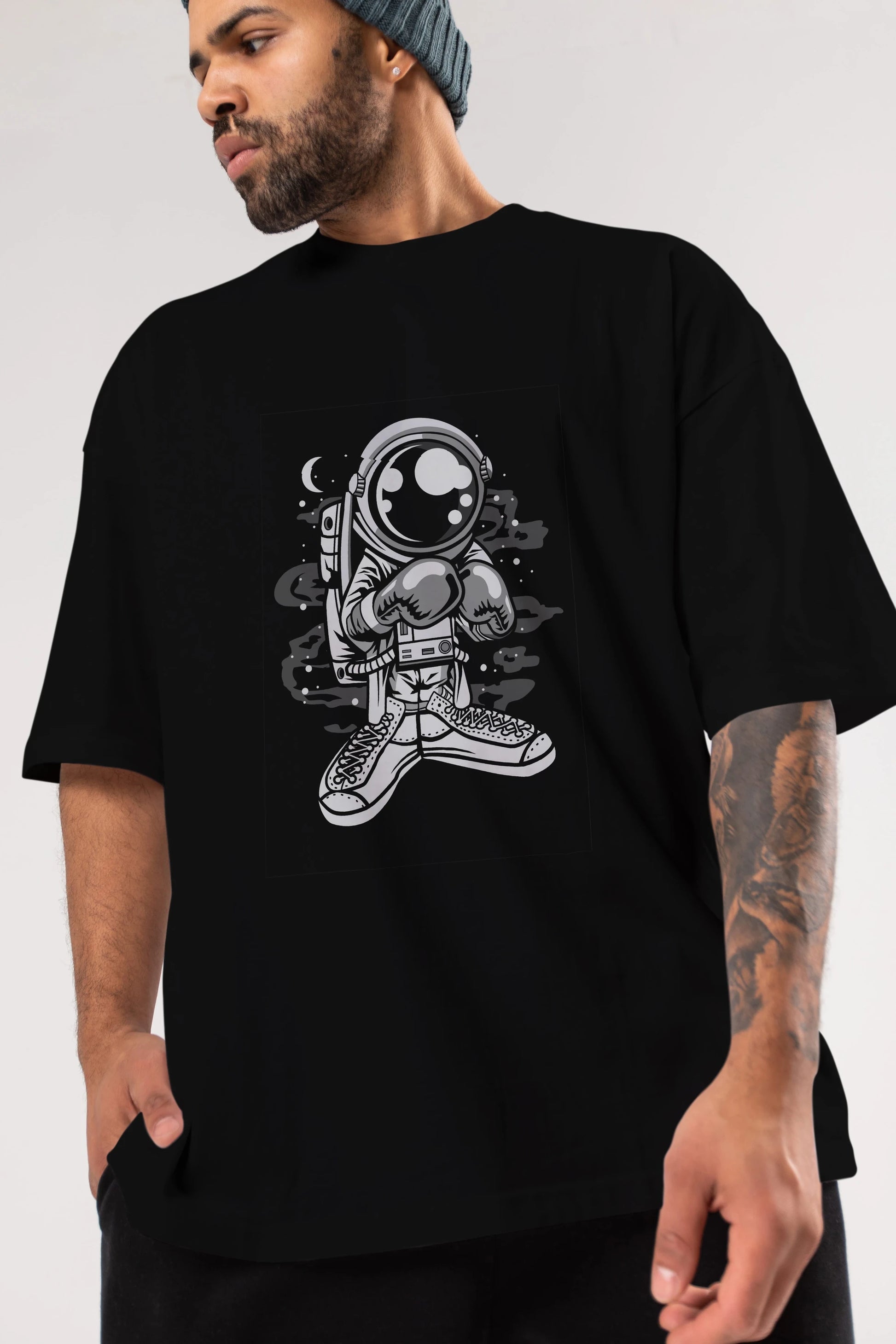 Astronaut Boxer Ön Baskılı Oversize t-shirt Erkek Kadın Unisex