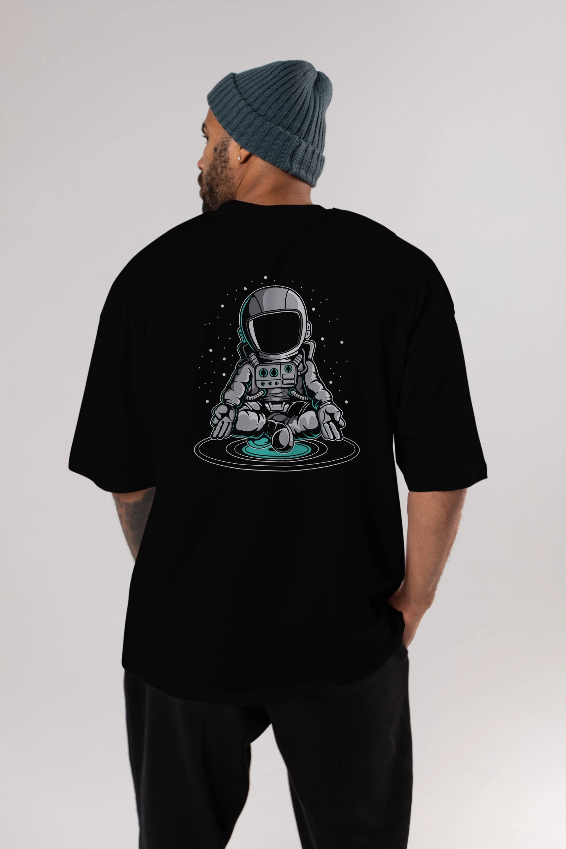 Astronaut Meditation Arka Baskılı Oversize t-shirt Erkek Kadın Unisex
