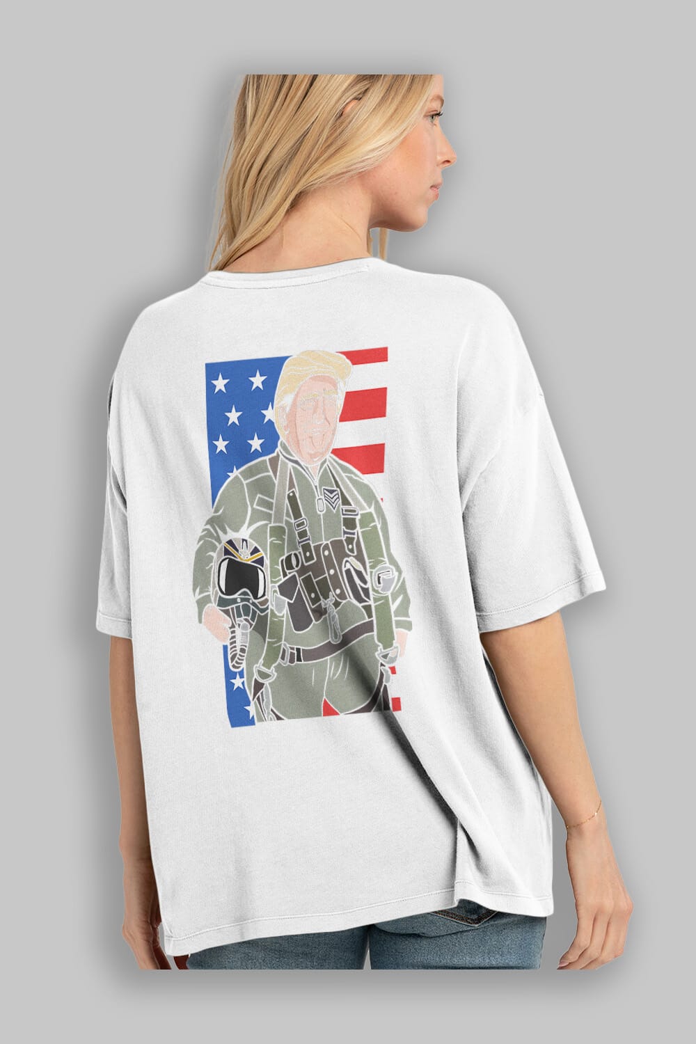 Trump Jetplane Pilot Arka Baskılı Oversize t-shirt Erkek Kadın Unisex %100 Pamuk tişort