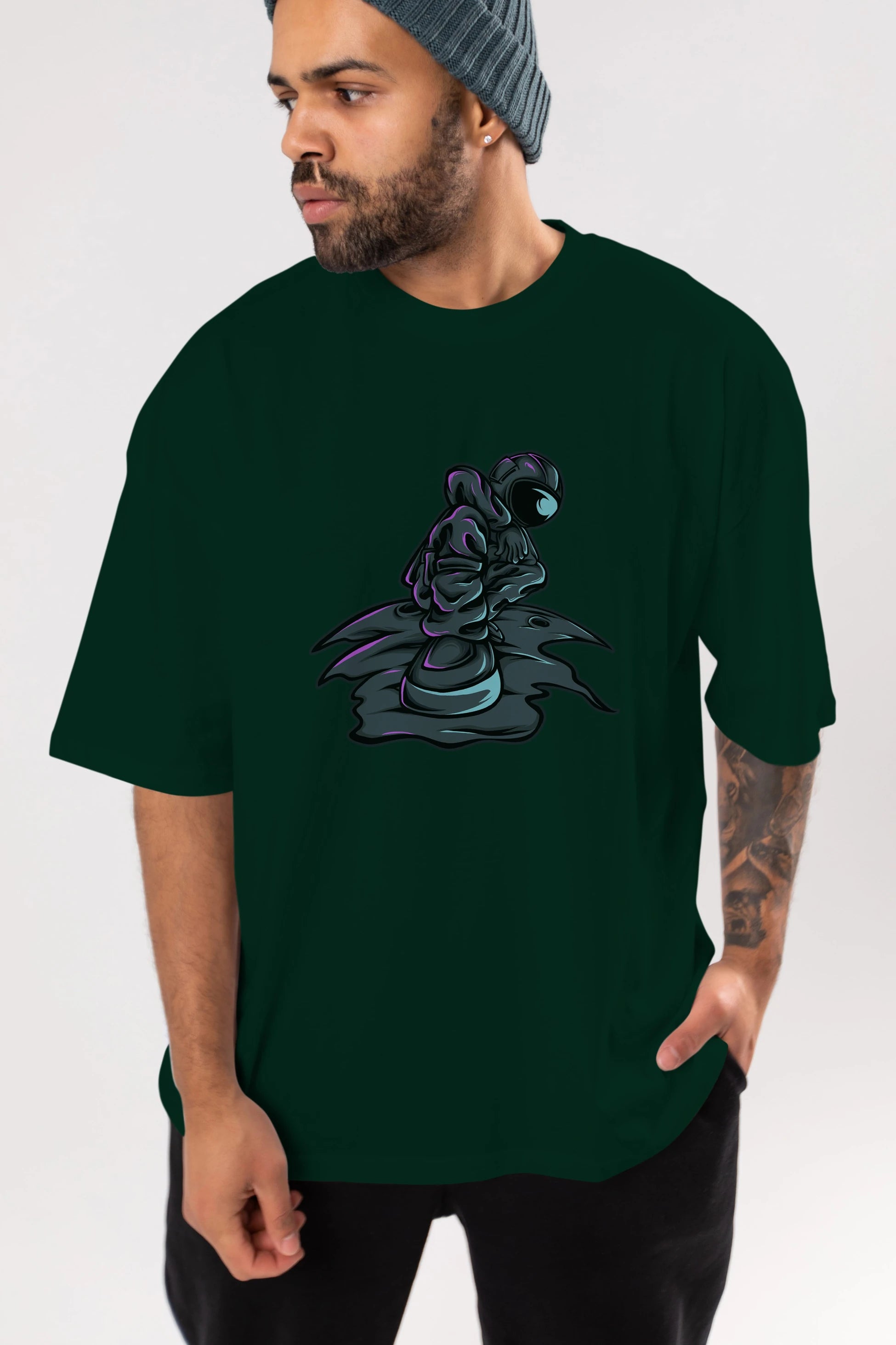 Stylish Astronaut Ön Baskılı Oversize t-shirt Erkek Kadın Unisex