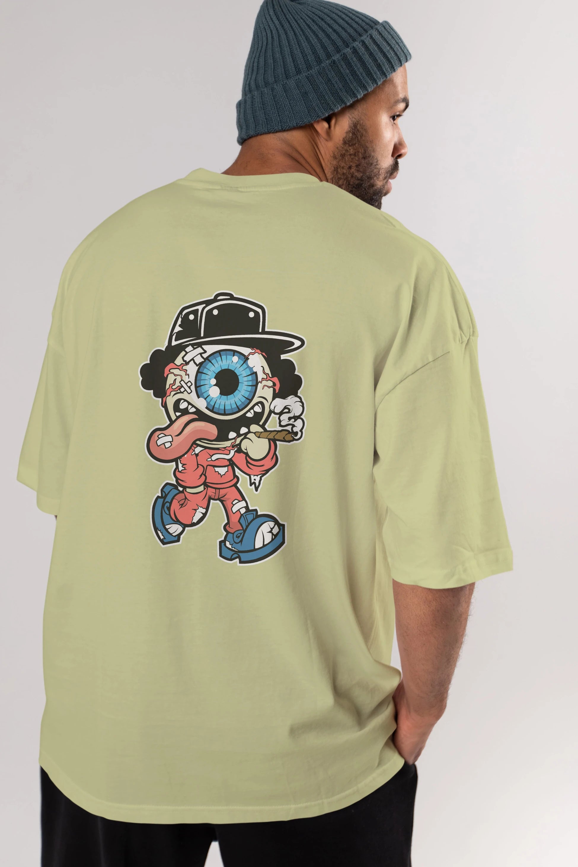Eyeball Monster Arka Baskılı Oversize t-shirt Erkek Kadın Unisex %100 Pamuk tişort