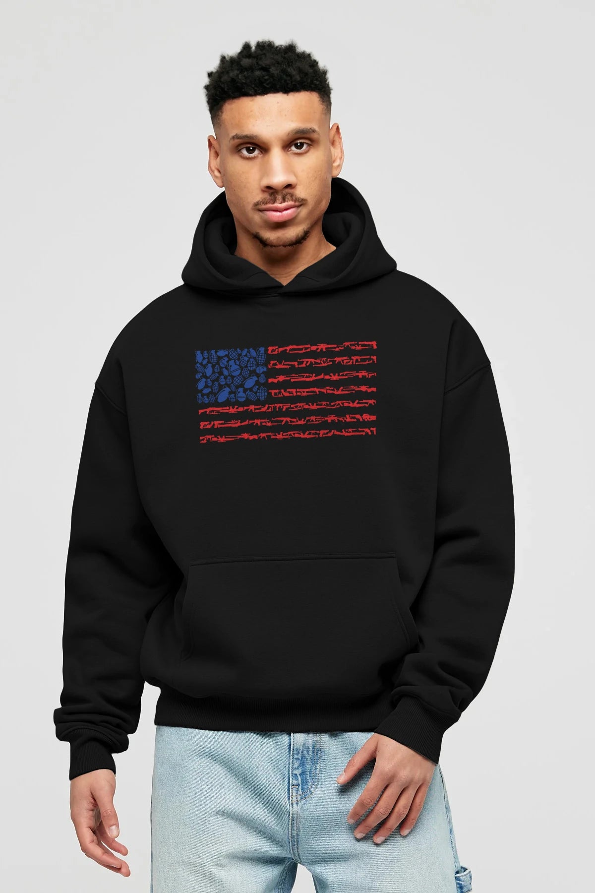Weapon Flag Ön Baskılı Hoodie Oversize Kapüşonlu Sweatshirt Erkek Kadın Unisex