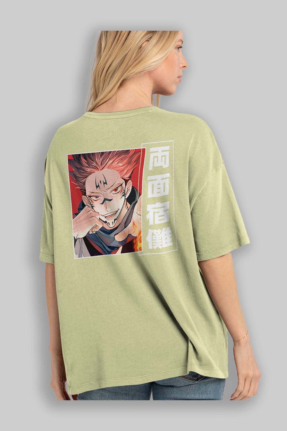 Sukuna Ryoumen 4 Anime Arka Baskılı Oversize t-shirt Erkek Kadın Unisex