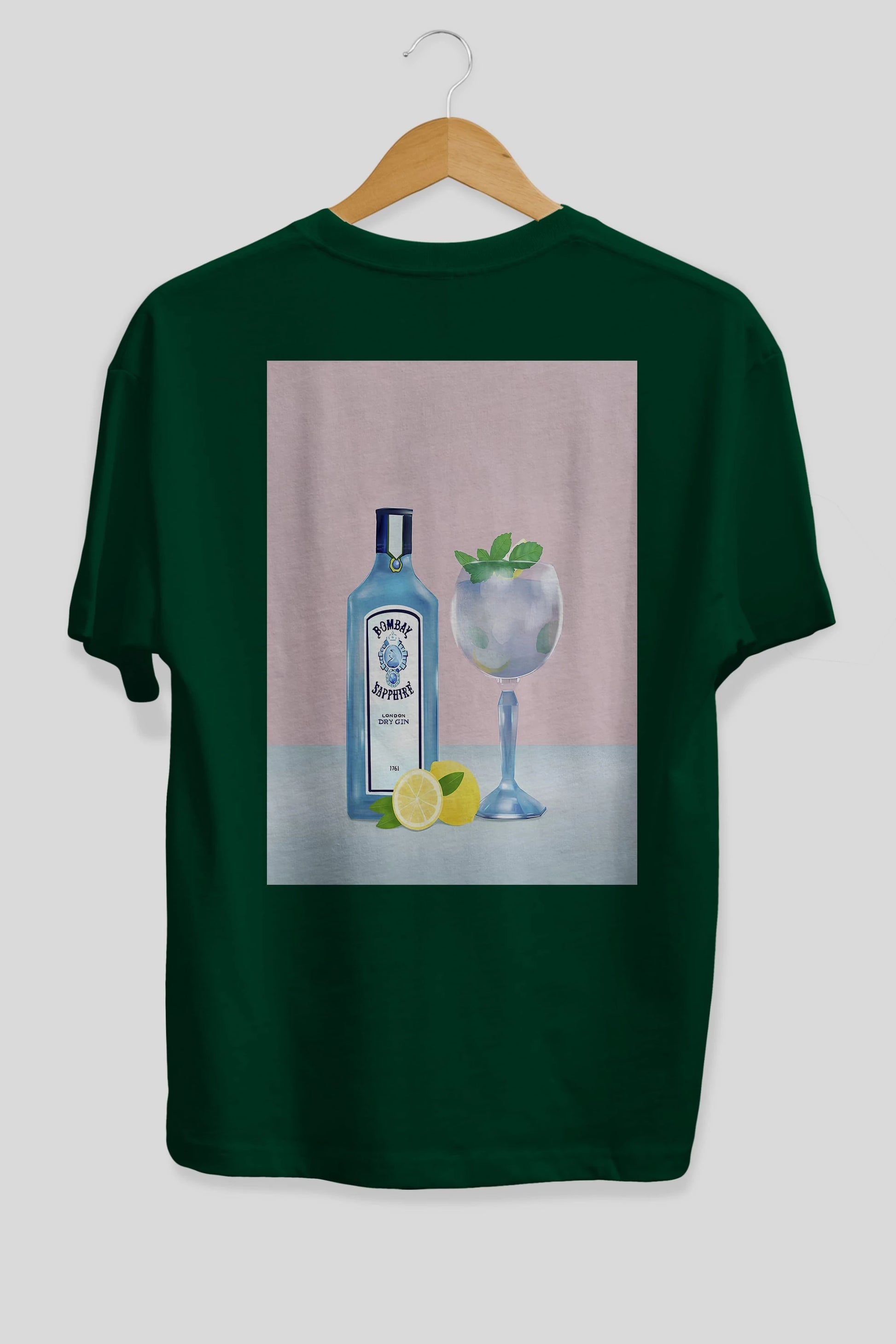 Bombay Sapphire Dry Gin Arka Baskılı Oversize t-shirt Erkek Kadın Unisex %100 Pamuk Bisiklet Yaka tişort