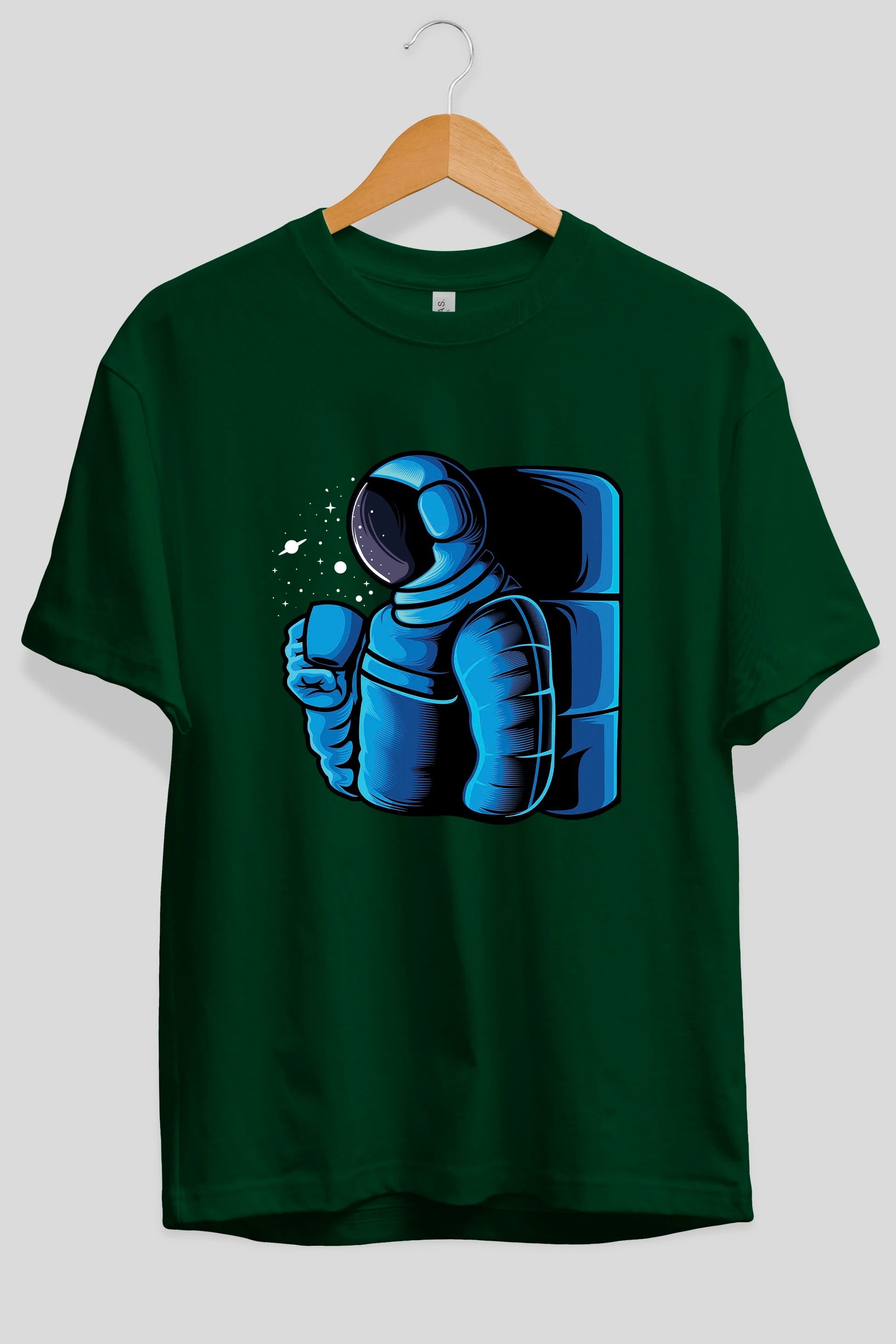 Drinking coffee in space Ön Baskılı Oversize t-shirt Erkek Kadın Unisex