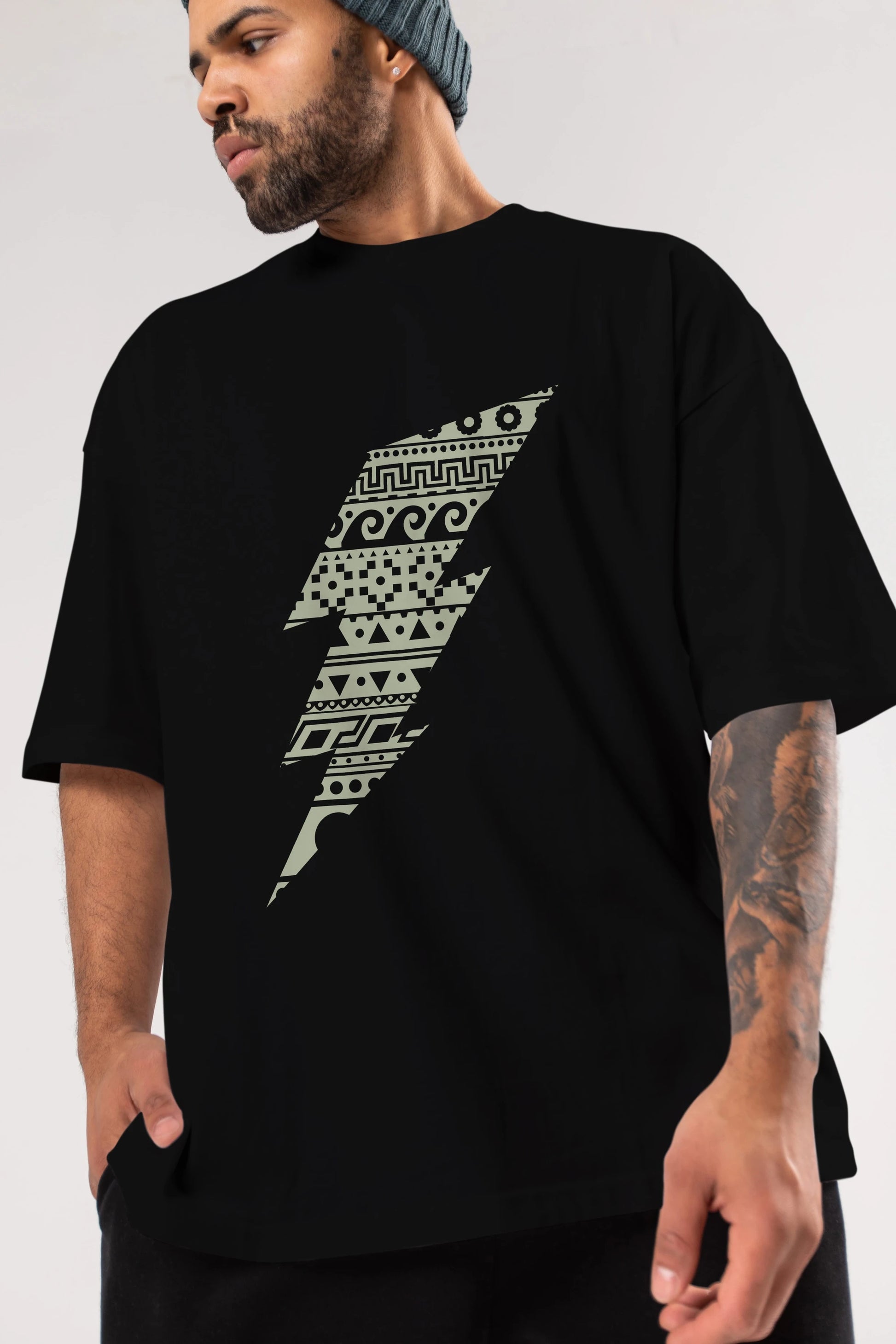 Thunderbolt Ön Baskılı Oversize t-shirt %100 pamuk Erkek Kadın Unisex