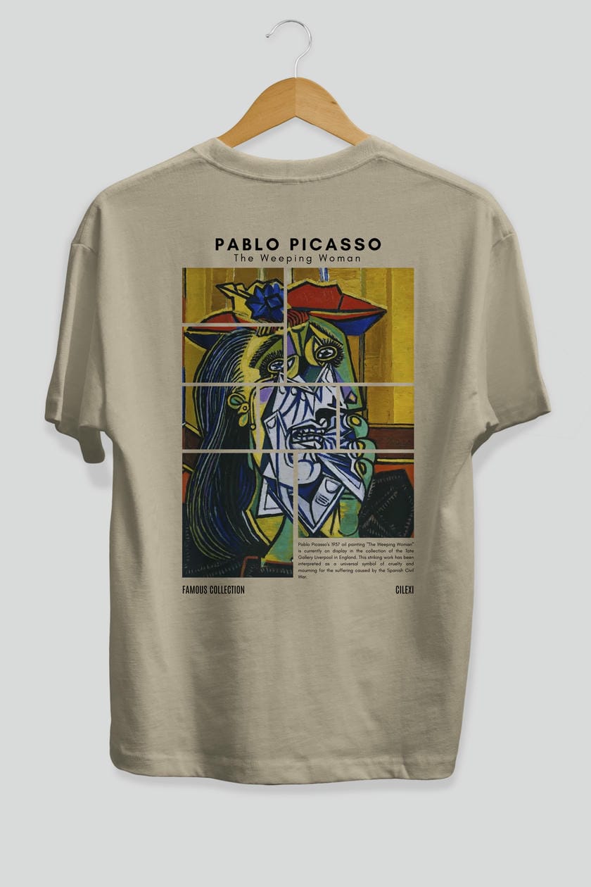 Pablo Picasso Arka Baskılı Oversize t-shirt Erkek Kadın Bisiklet Yaka Pamuk tişort