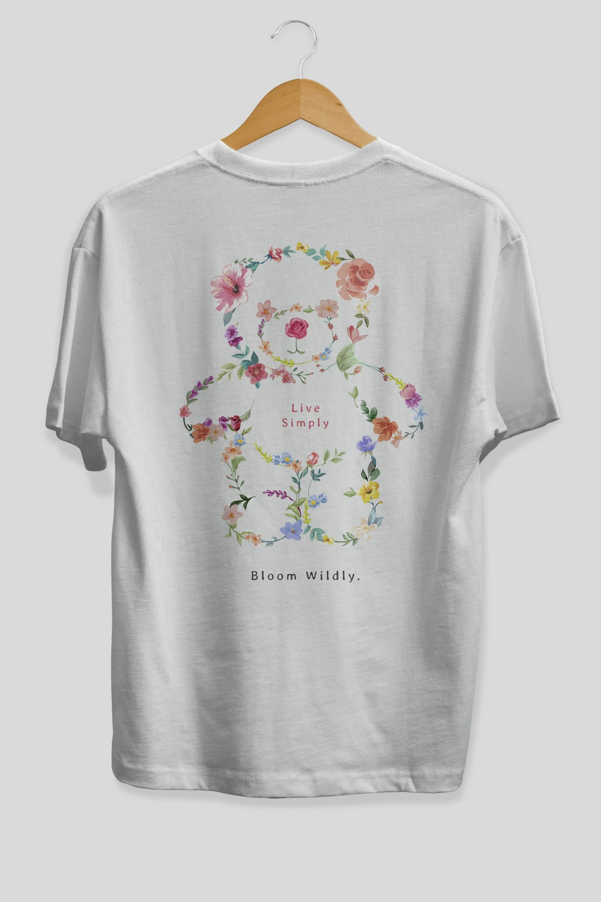 Teddy Bear Flowers Arka Baskılı Oversize t-shirt Erkek Kadın Unisex