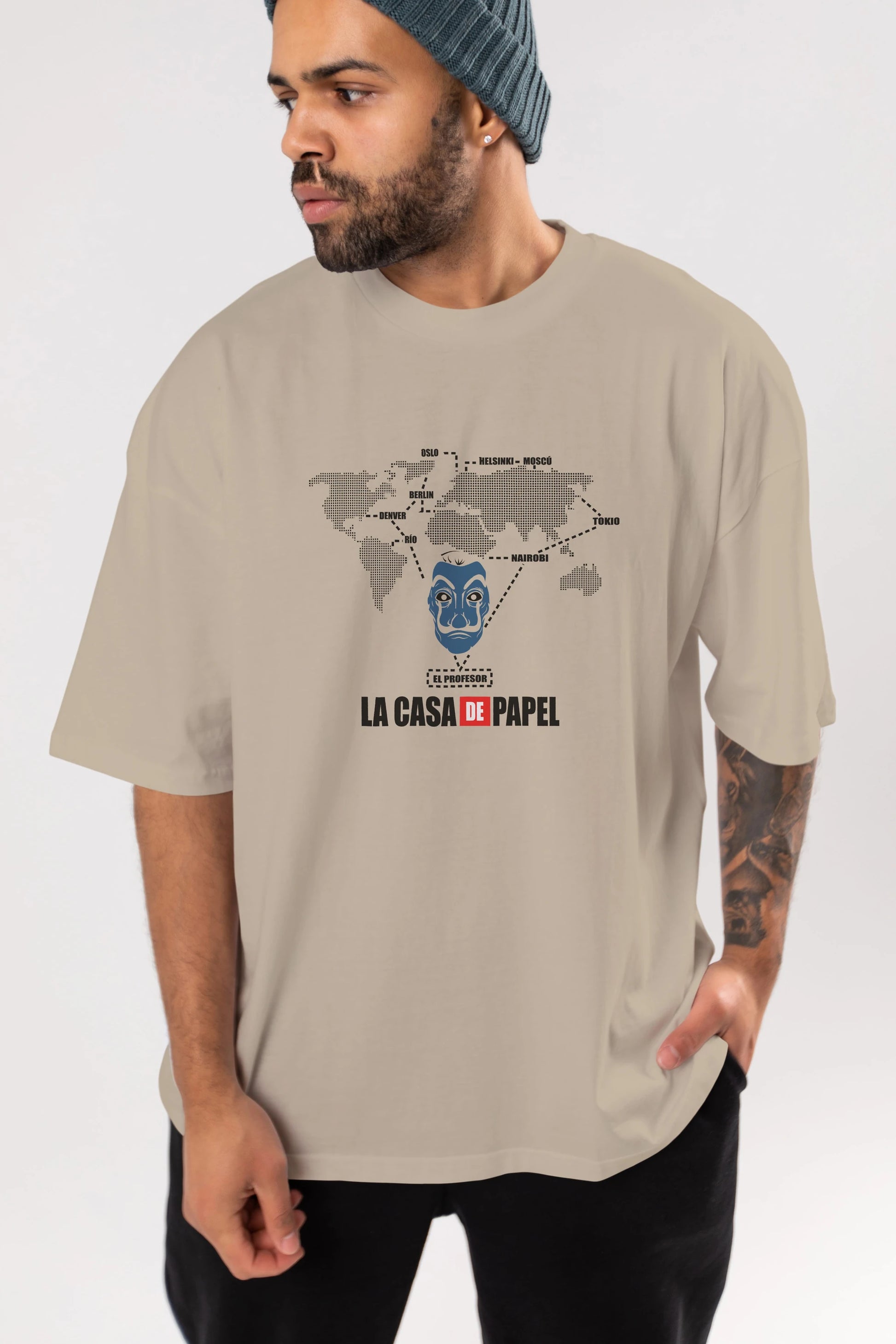 La Casa De Papel Ön Baskılı Oversize t-shirt Erkek Kadın Unisex %100 Pamuk Bisiklet Yaka tişort