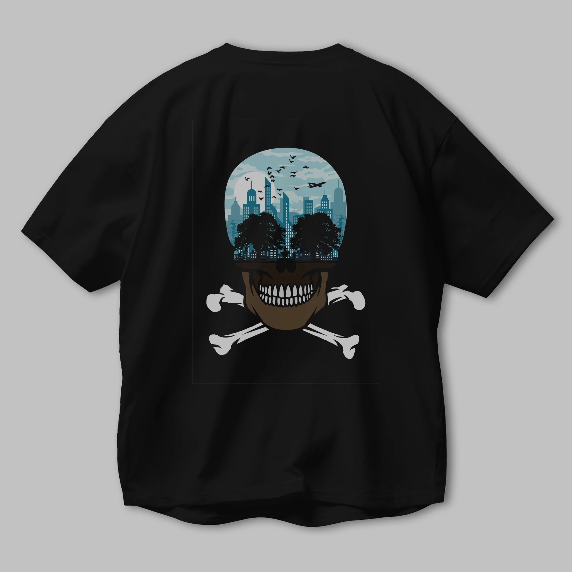 Death City Arka Baskılı Oversize t-shirt %100 pamuk Erkek Kadın Unisex
