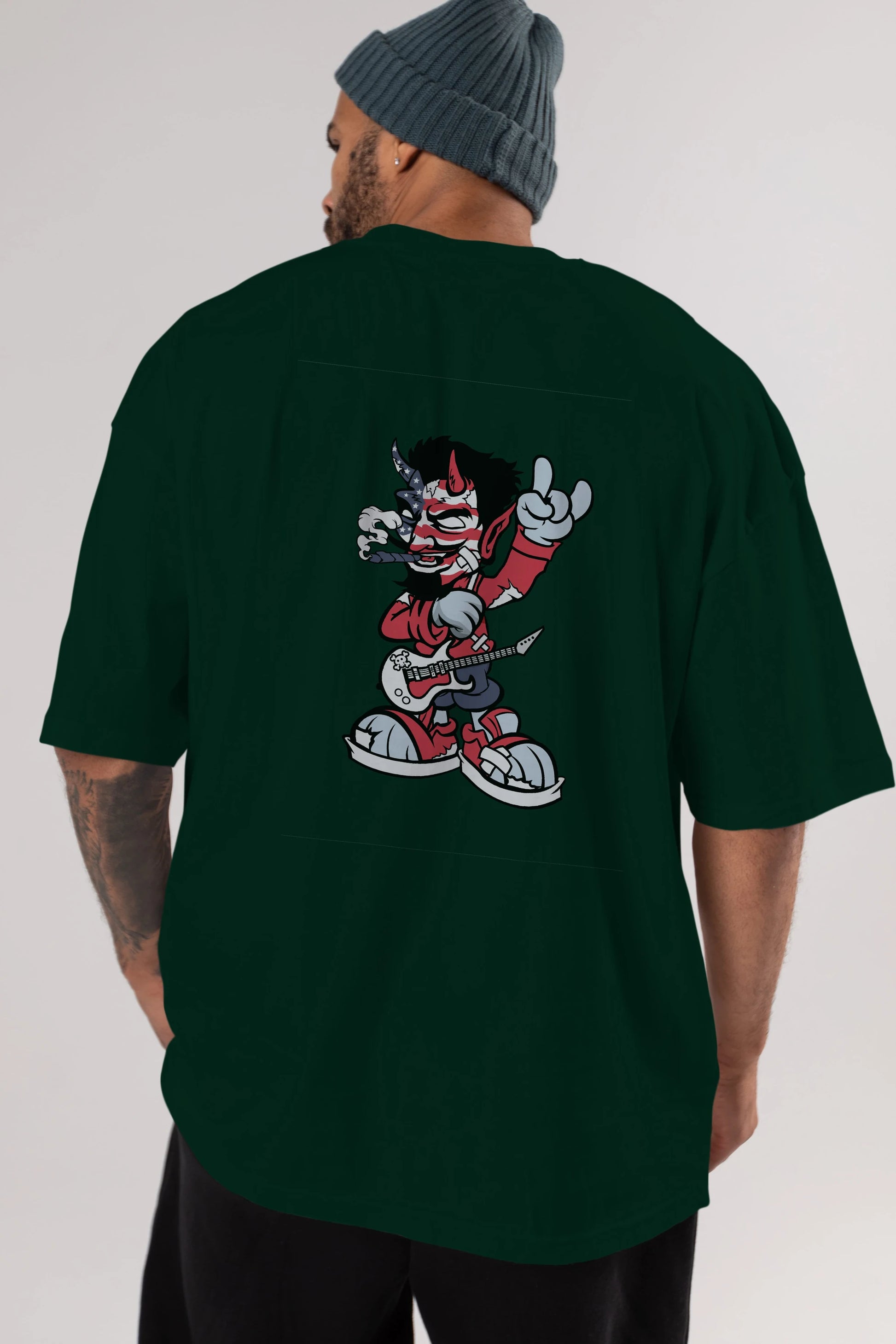 American Devil Rockstar Arka Baskılı Oversize t-shirt Erkek Kadın Unisex %100 Pamuk tişort