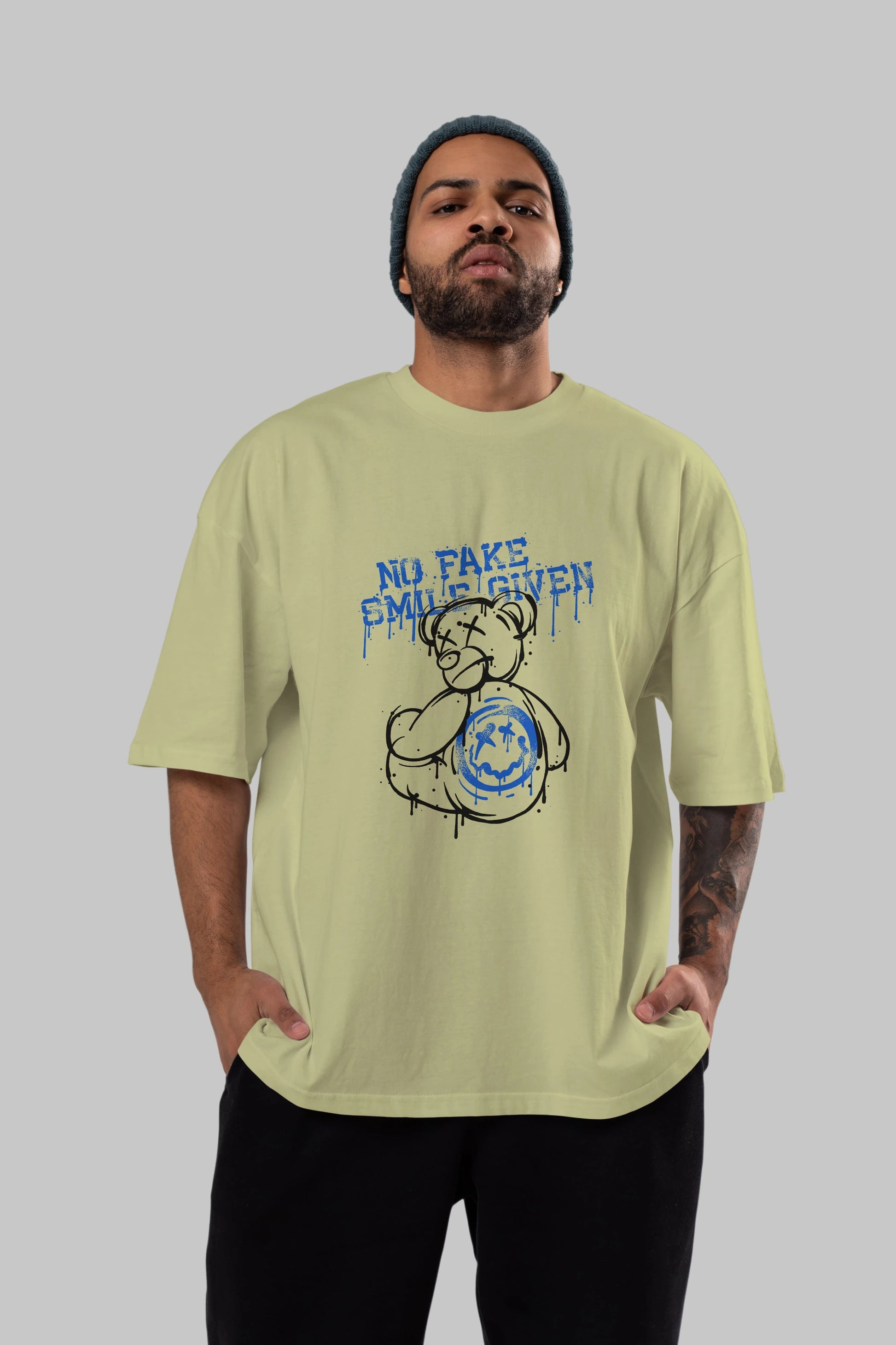 No Fake Smile Given Bear Ön Baskılı Oversize t-shirt Erkek Kadın Unisex