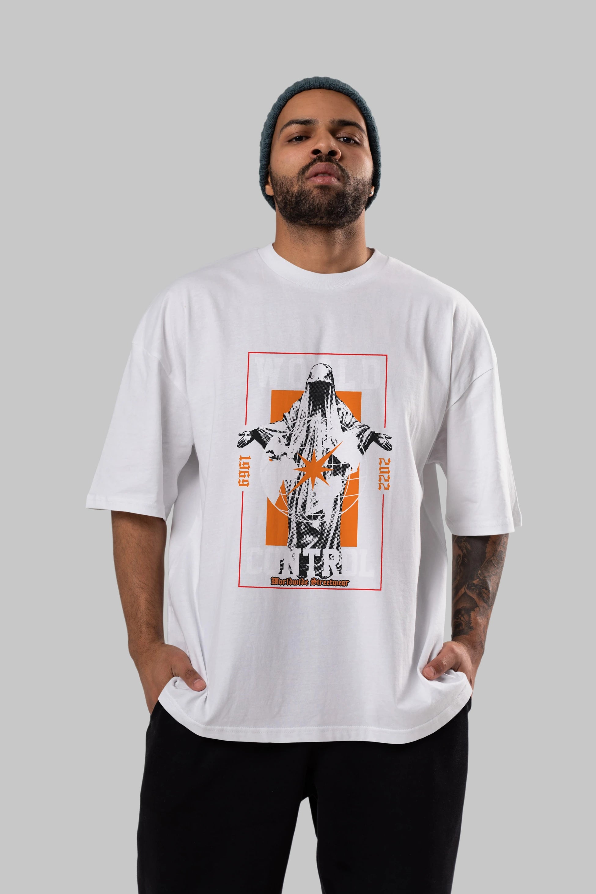 World Control Ön Baskılı Oversize t-shirt Erkek Kadın Unisex