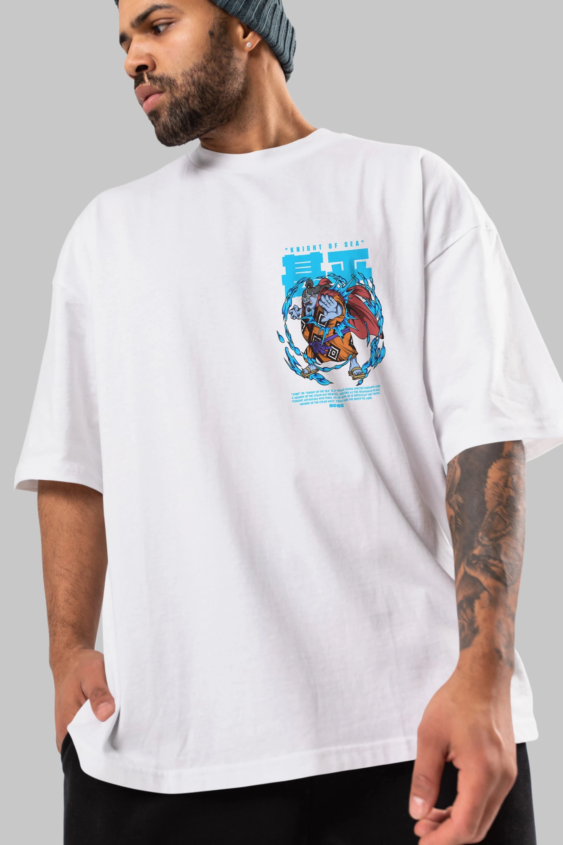 Jinbei Ön Sol Baskılı Oversize t-shirt Erkek Kadın Unisex %100 Pamuk Bisiklet Yaka tişort
