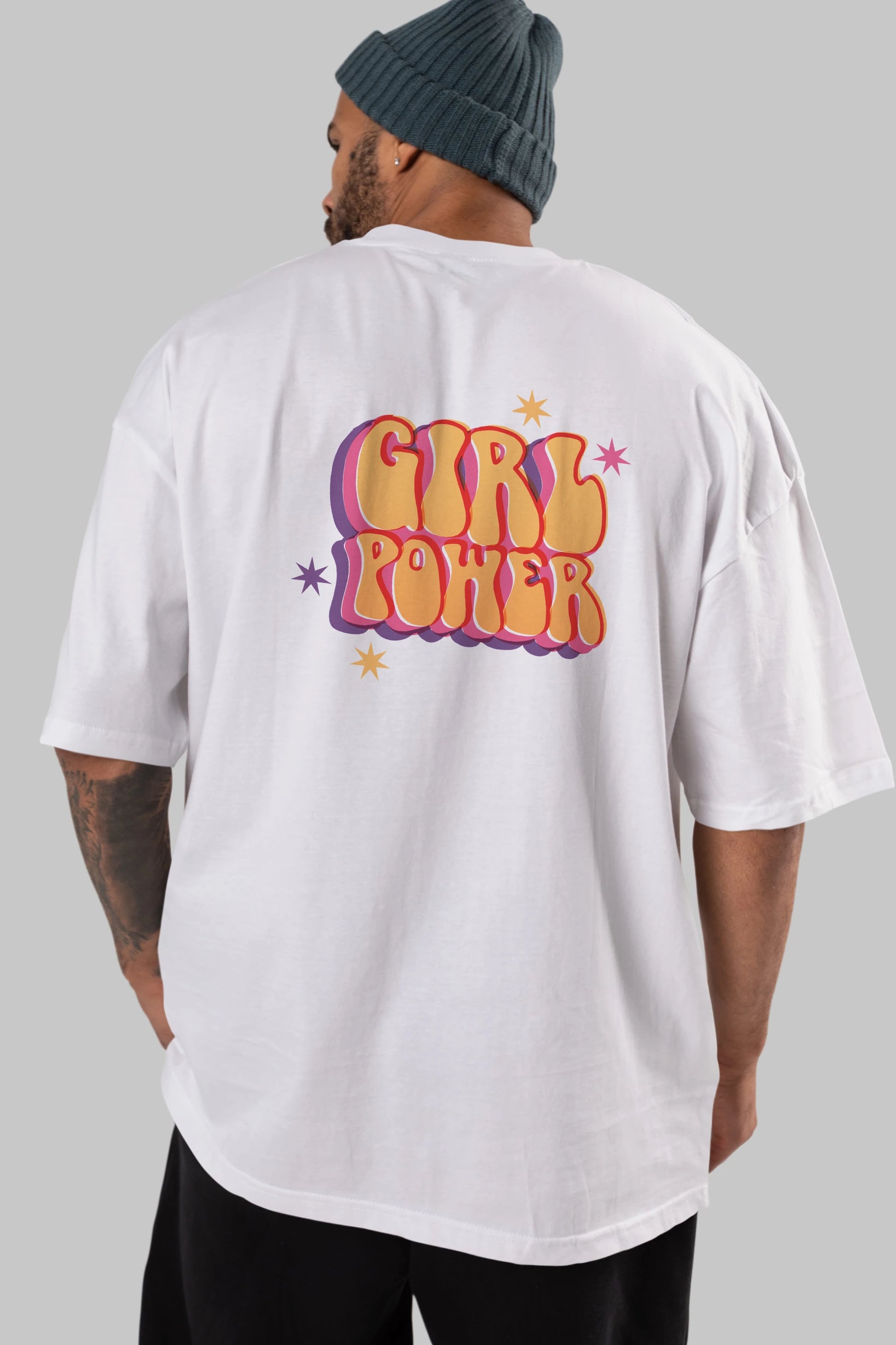 Girl Power Yazılı Arka Baskılı Oversize t-shirt Erkek Kadın Unisex
