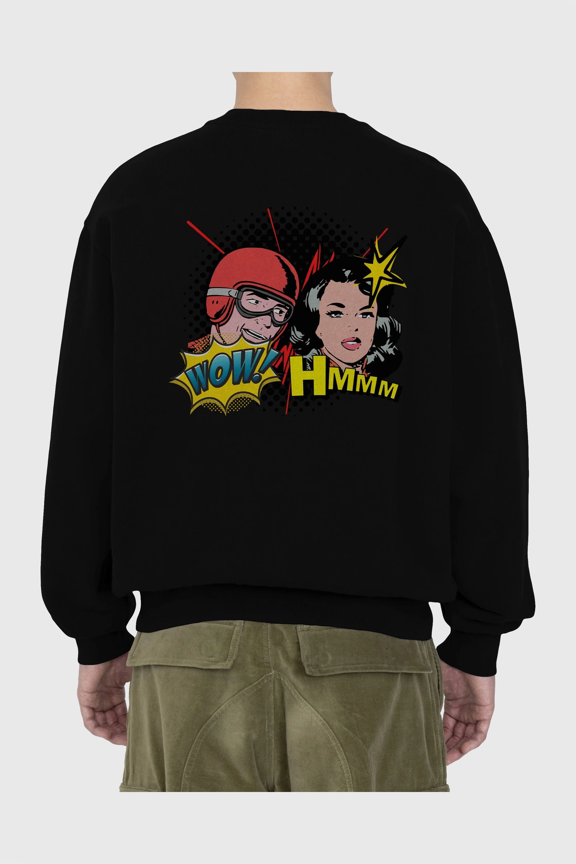 Comic Wow Yazılı Arka Baskılı Oversize Sweatshirt Erkek Kadın Unisex