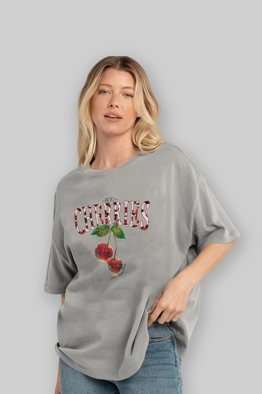 Cherry Cherries 7 Ön Baskılı Oversize t-shirt Erkek Kadın Pamuk Bisiklet Yaka tişort