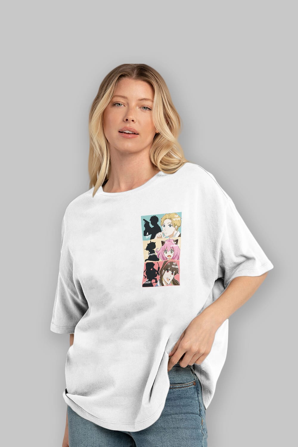 SPY X FAMILY Ön Sol Baskılı Oversize t-shirt Erkek Kadın Unisex %100 Pamuk Bisiklet Yaka tişort