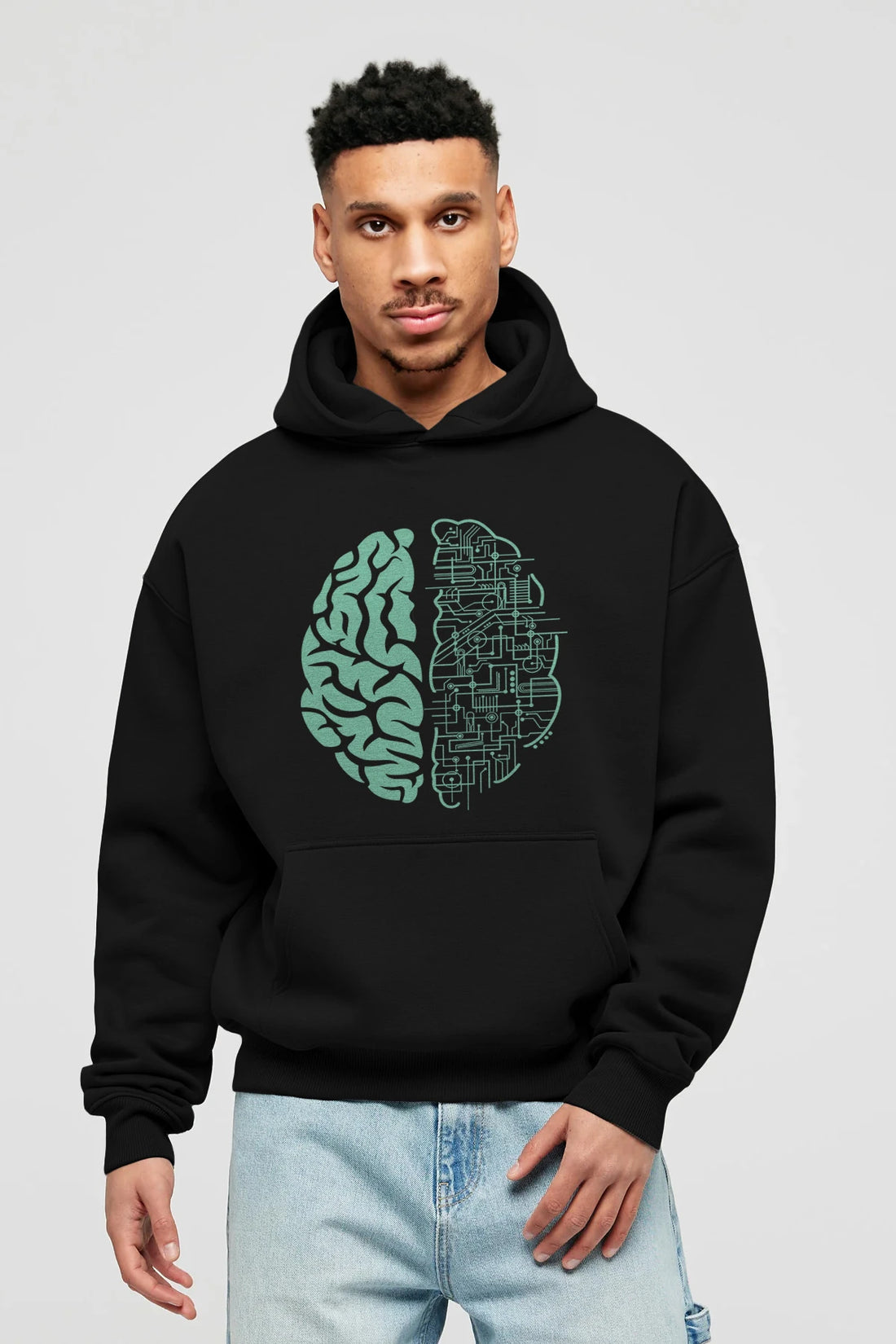 Electric Brain Ön Baskılı Hoodie Oversize Kapüşonlu Sweatshirt Erkek Kadın Unisex